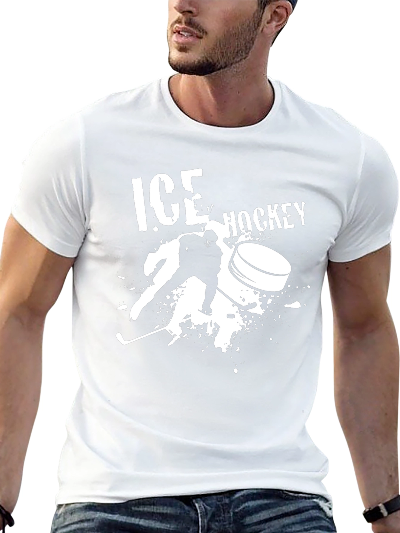 Ice Hockey Graphic Tee - Black Cotton T-Shirt