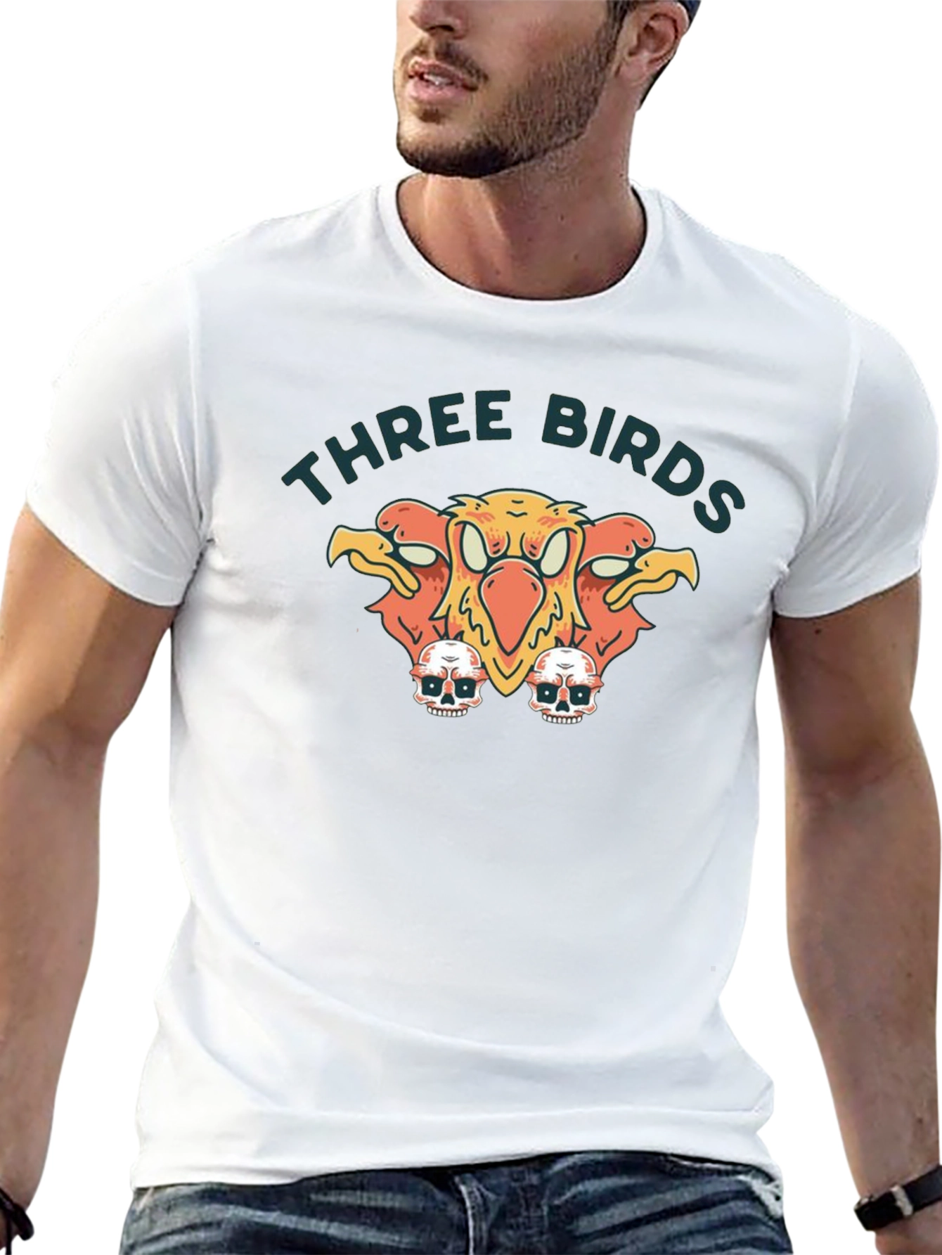 Three Birds Graphic Print Black T-Shirt