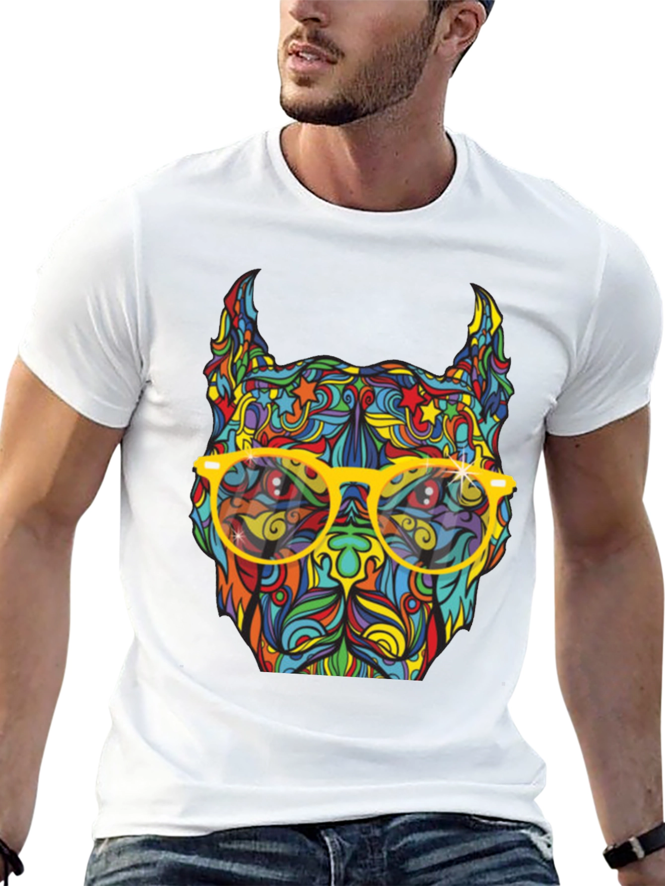 Colorful Pitbull Graphic T-Shirt