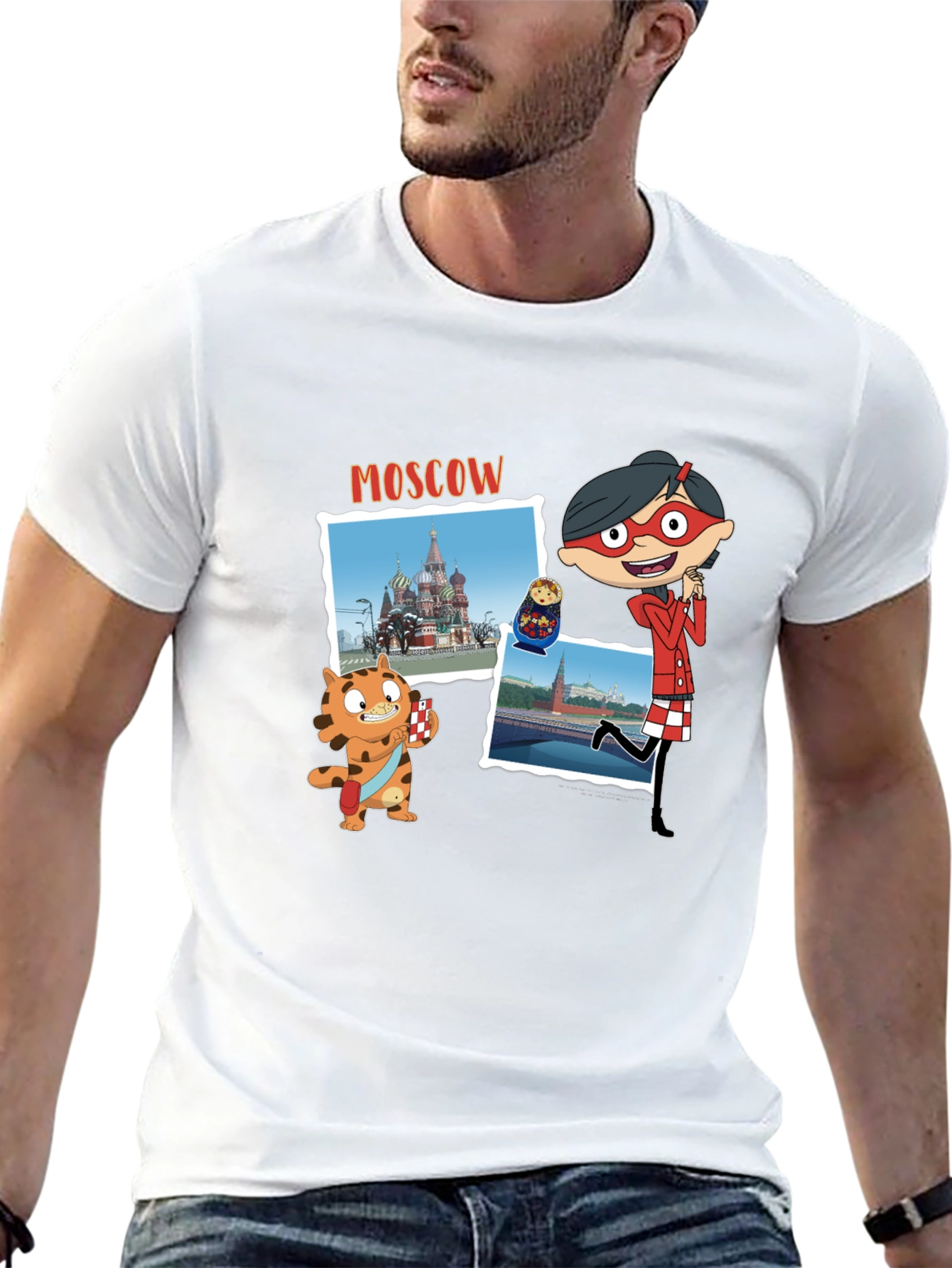 Moscow Cartoon Graphic T-Shirt - Black