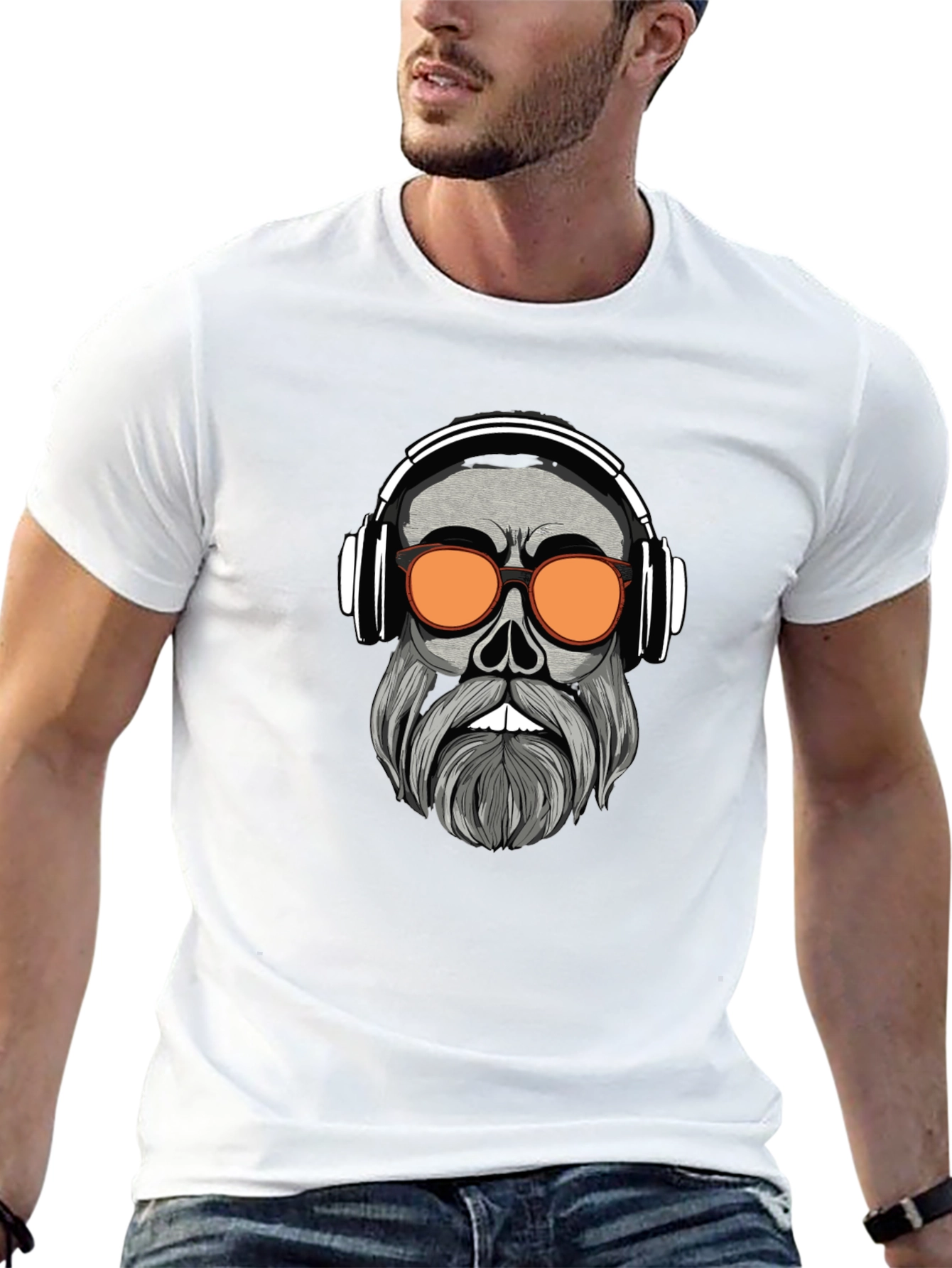 Skull with Headphones Graphic Tee - Black