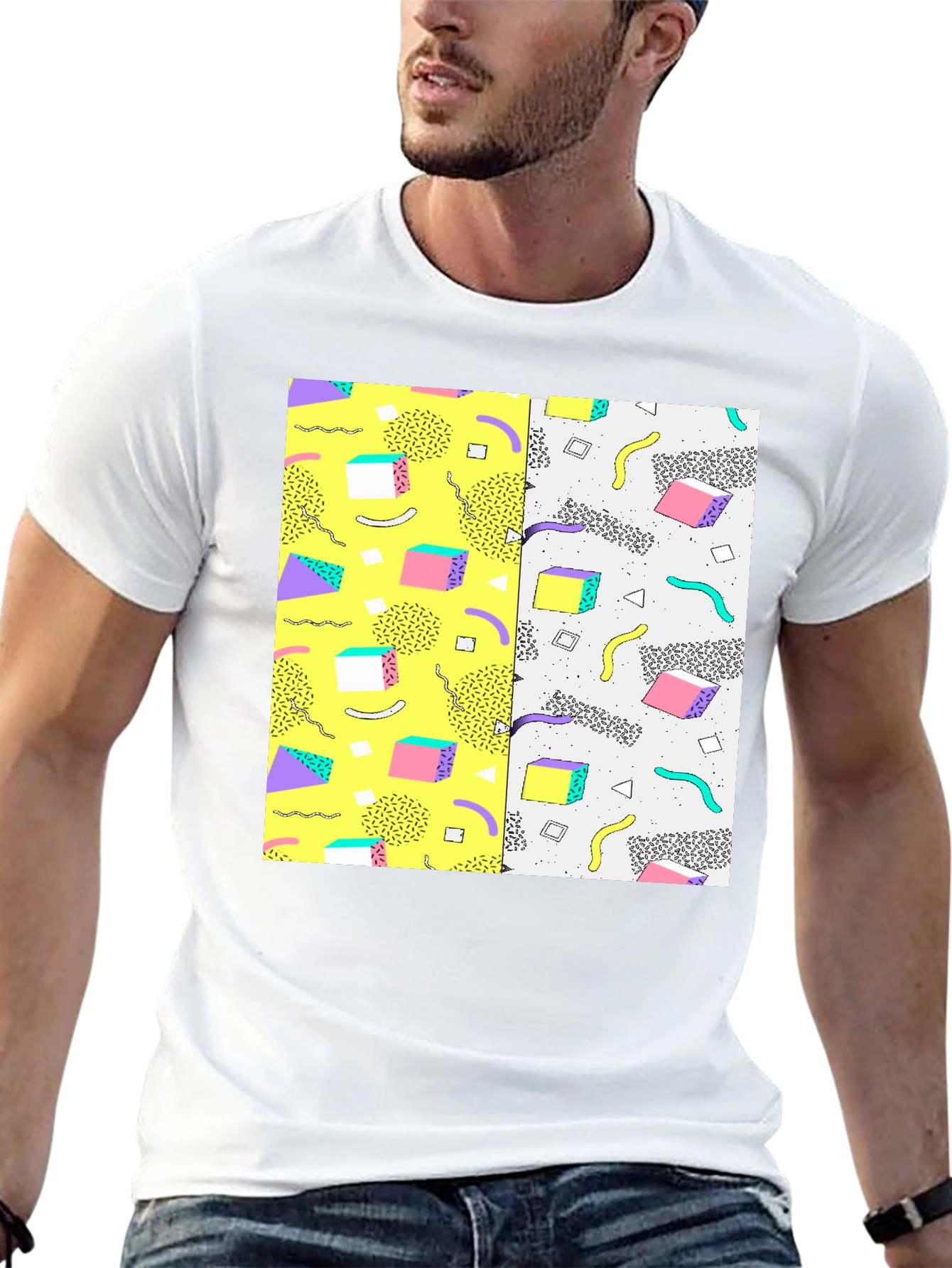 Retro 90s Pattern T-Shirt - Black