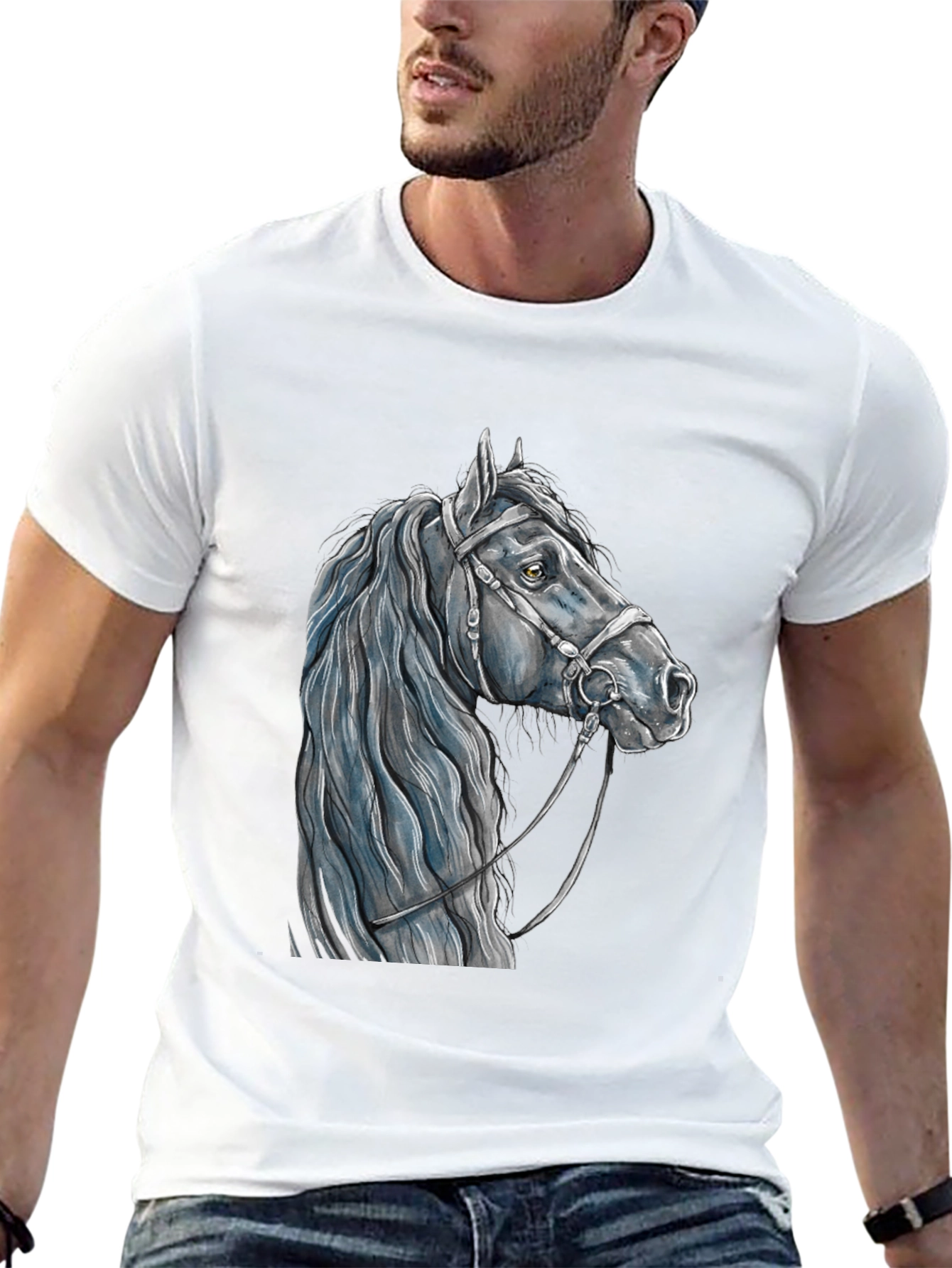 Horse Head Graphic Tee - Black Cotton T-Shirt