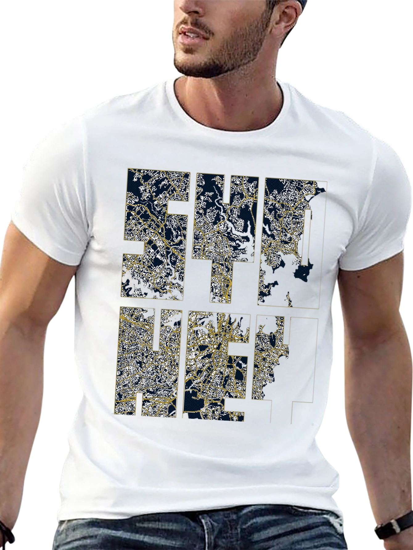 Stylish Black Graphic Tee - Cityscape Design