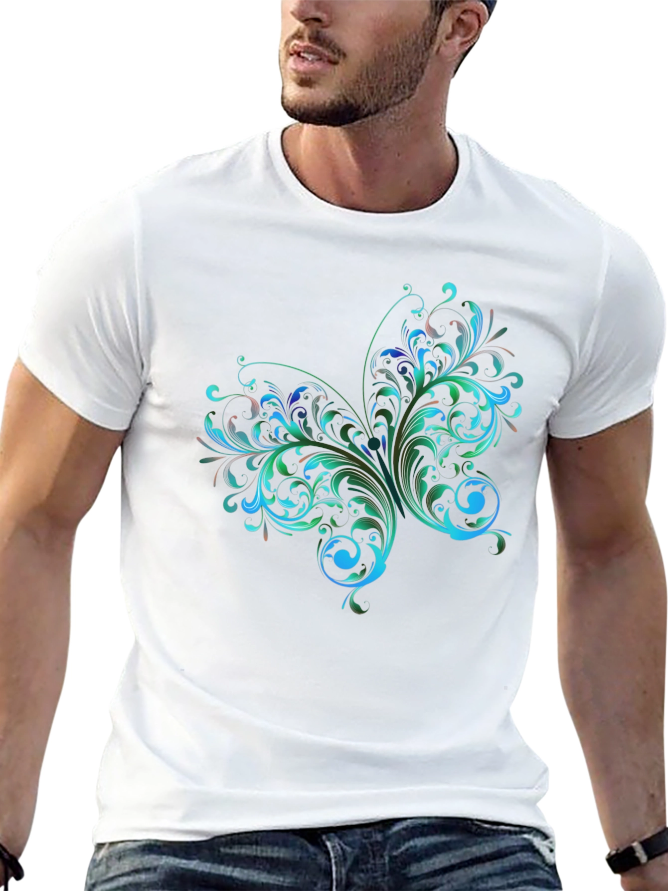 Stylish Black T-Shirt with Floral Butterfly Design