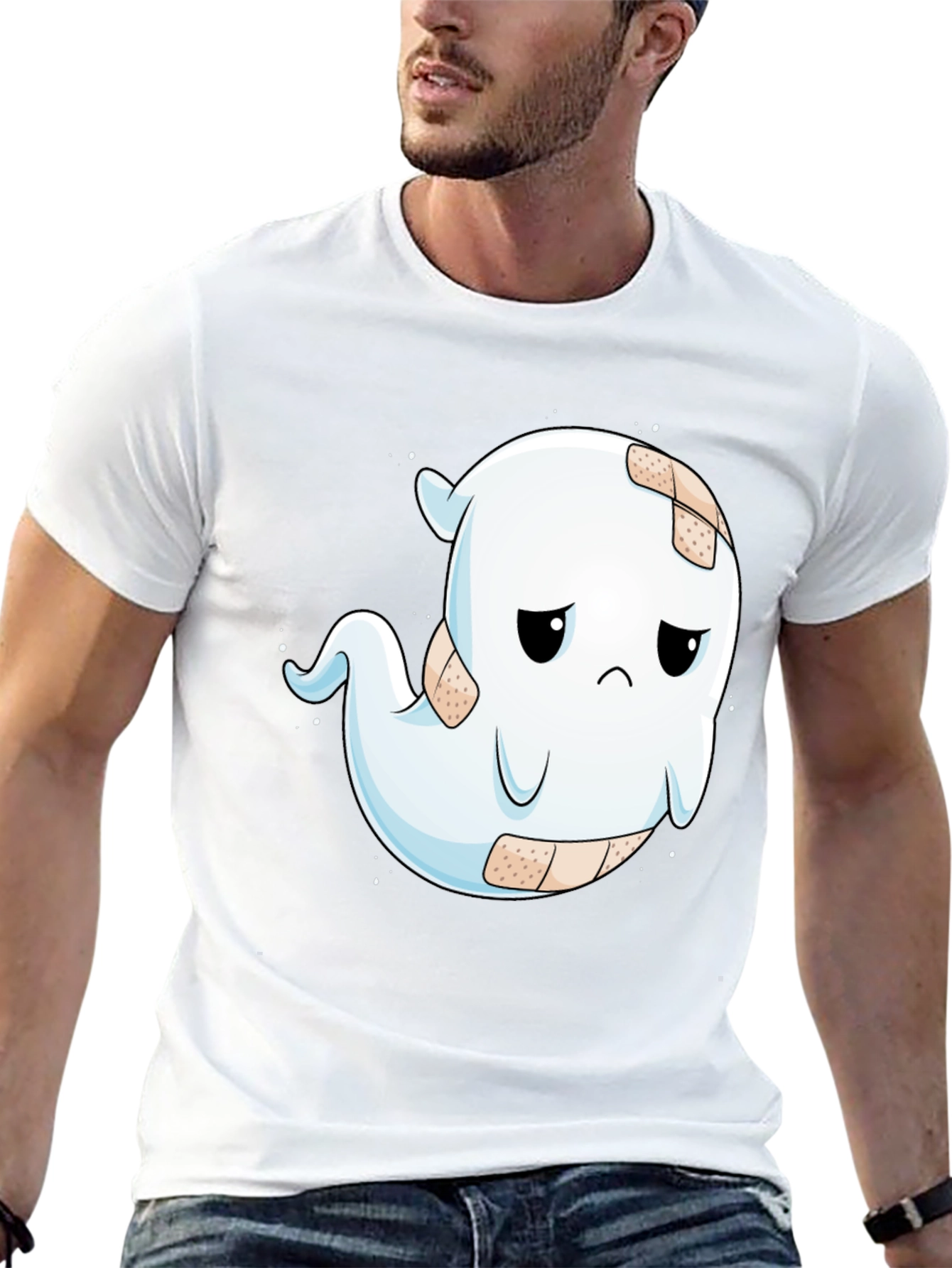Sad Ghost T-Shirt - Black Cotton Blend Graphic Tee