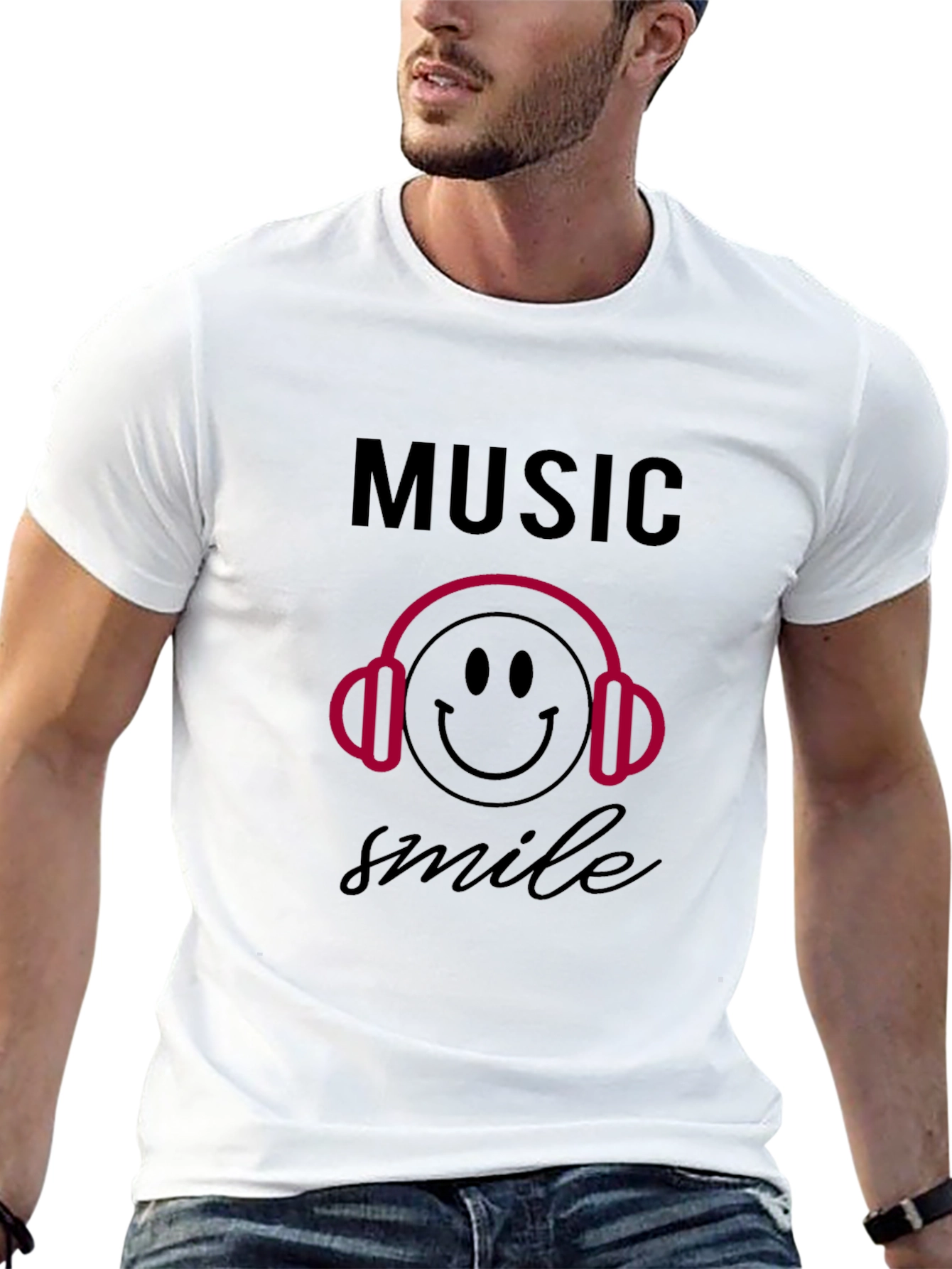 Music Smile Graphic Black T-Shirt
