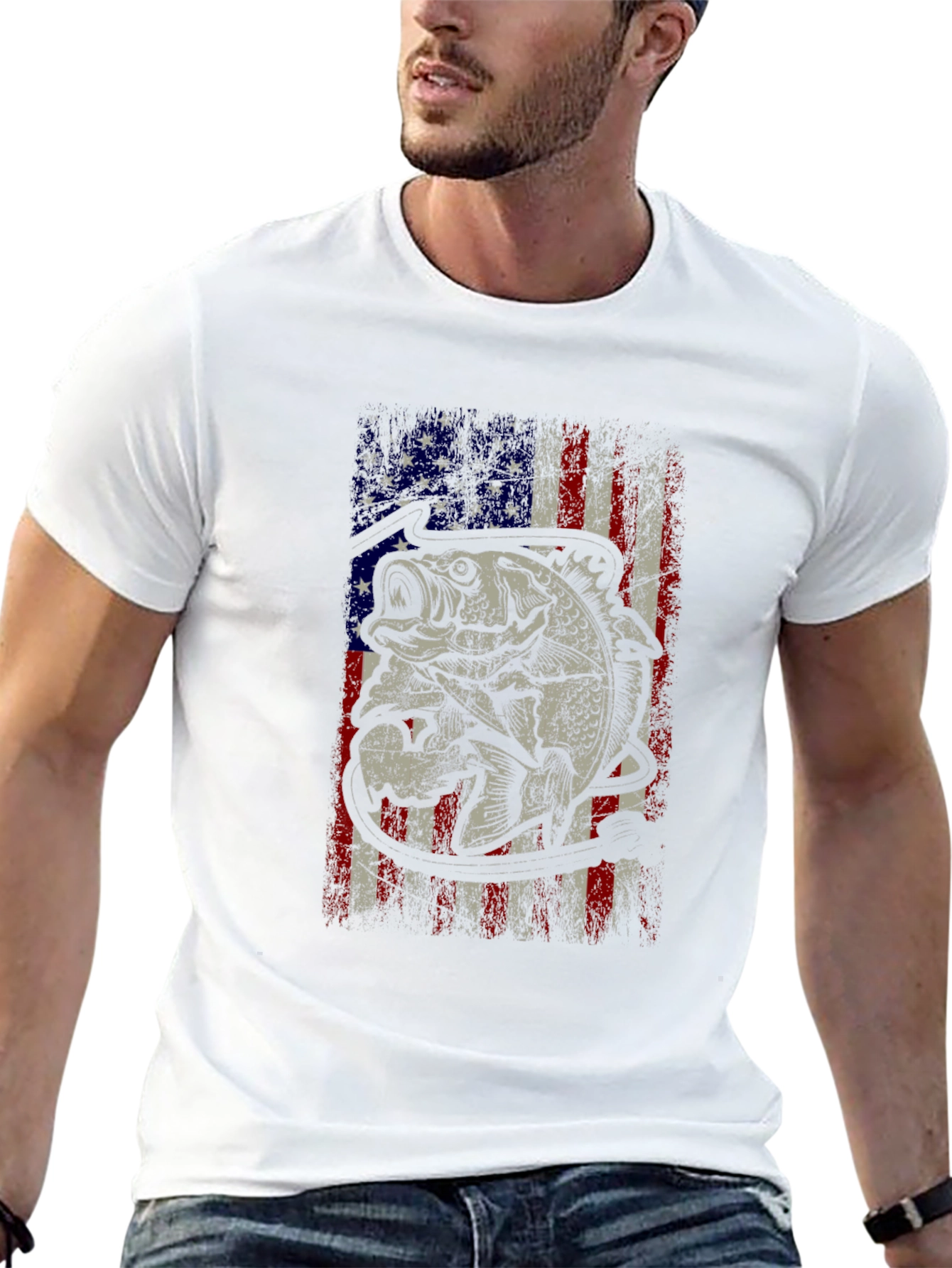 Bass Fish American Flag Graphic Tee