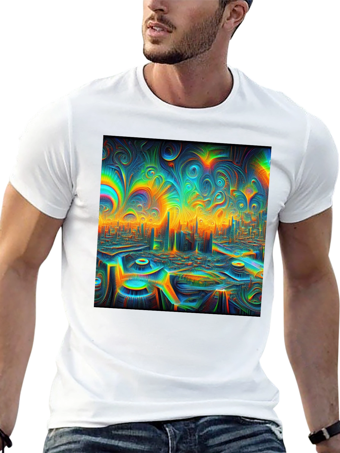 Psychedelic Cityscape Graphic T-Shirt - Unique Art Tee