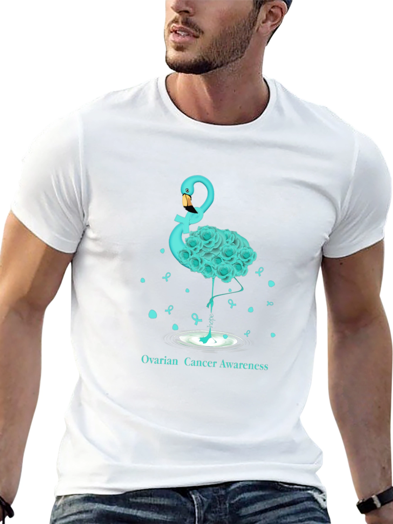 Ovarian Cancer Awareness Flamingo T-Shirt