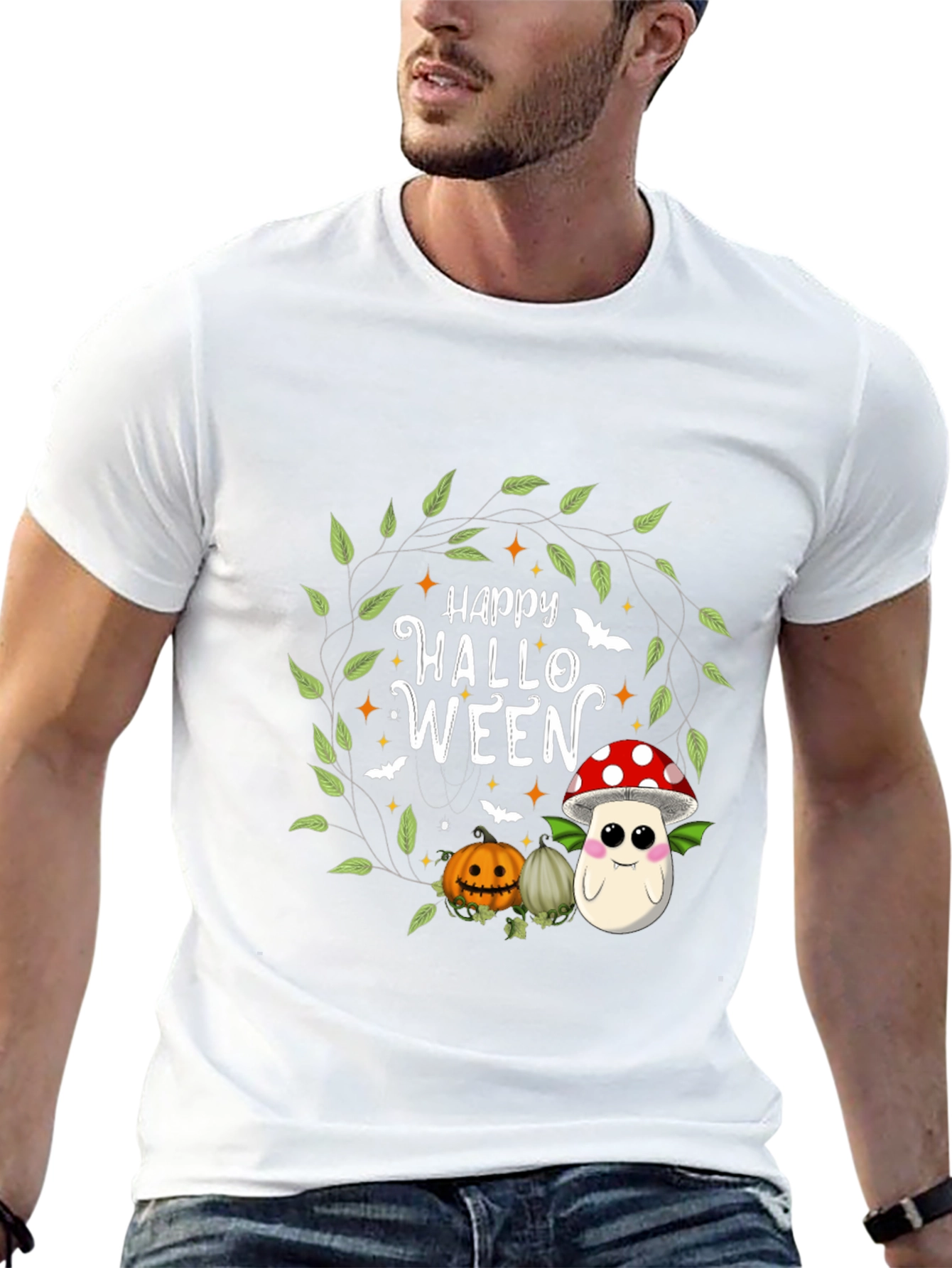 Happy Halloween T-Shirt - Cute Pumpkin & Mushroom Design