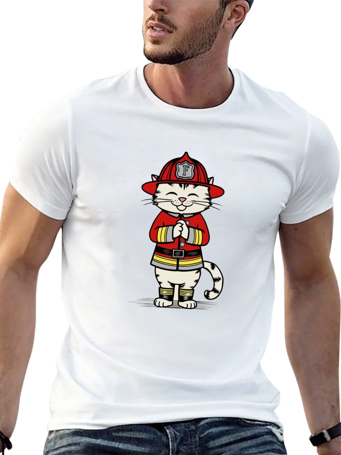 Firefighter Cat Graphic T-Shirt