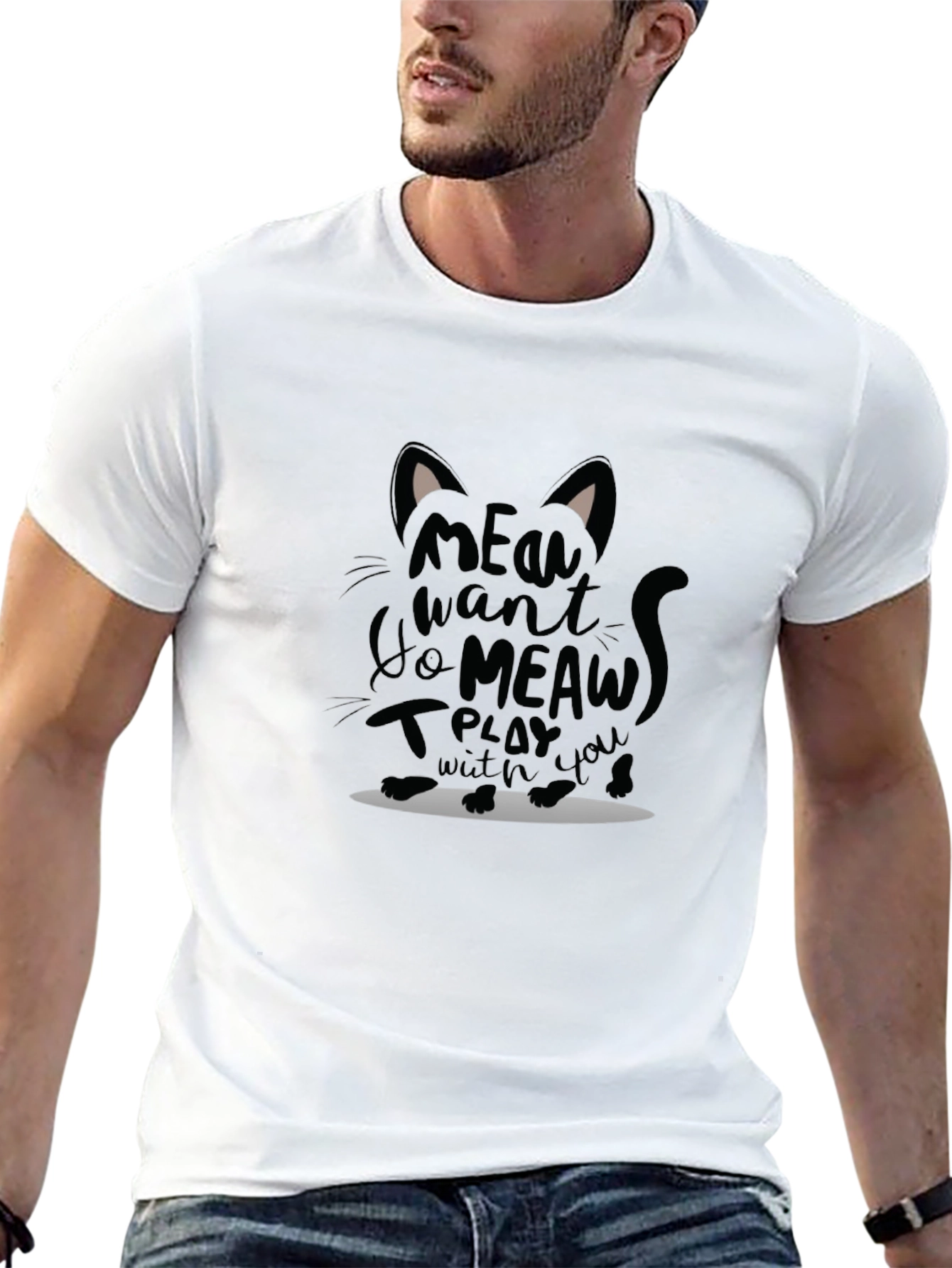 Meow Cat Graphic T-Shirt - Unisex Black Tee
