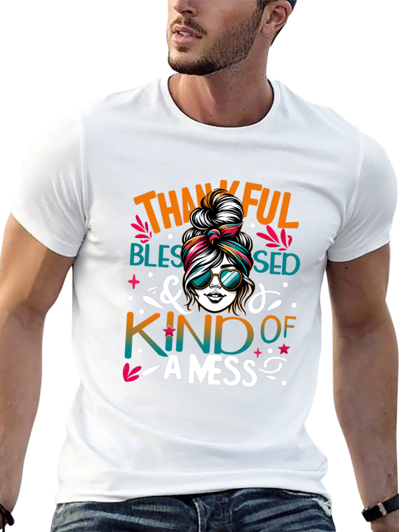 Thankful Blessed Messy Bun T-Shirt