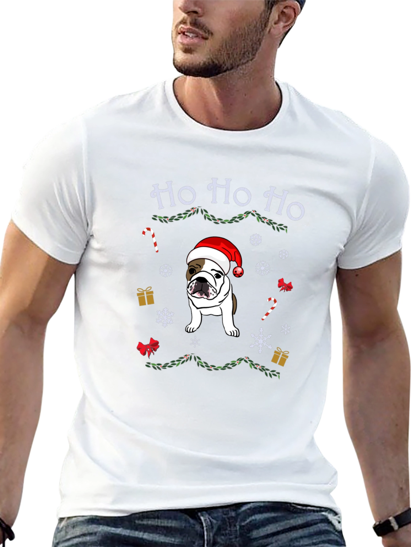 Christmas Bulldog Tee - Ho Ho Ho Holiday Shirt