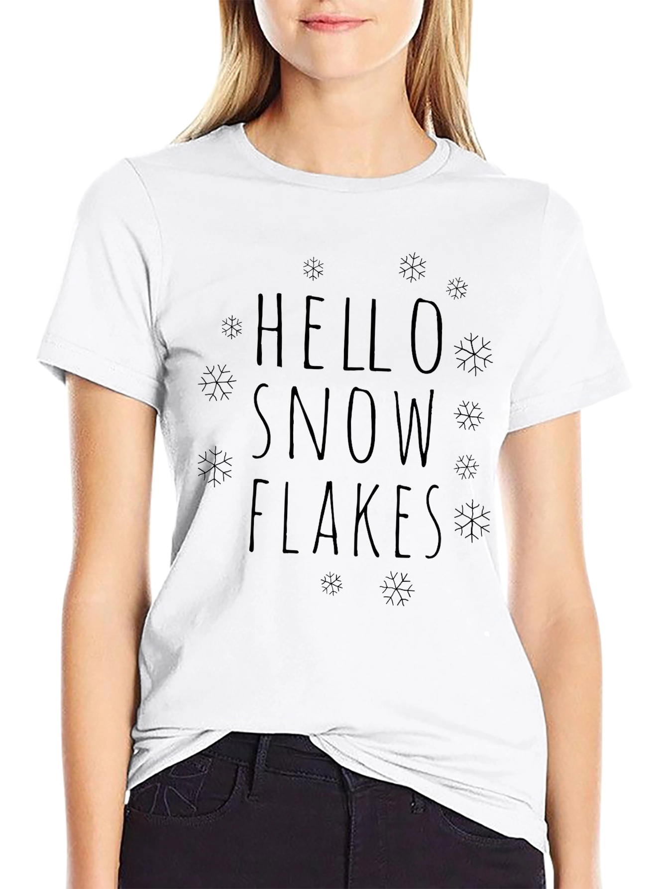 Hello Snowflakes Graphic Tee - Black Cotton Blend