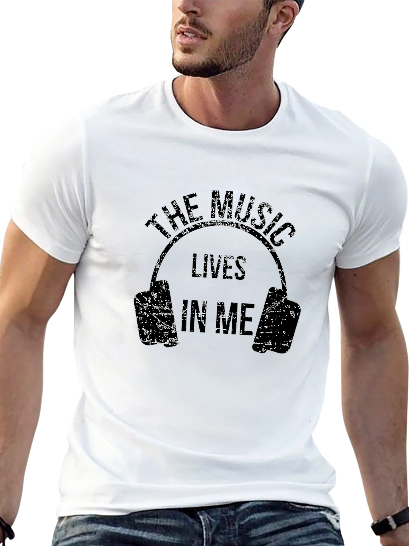 The Music Lives In Me Headphones Black T-Shirt