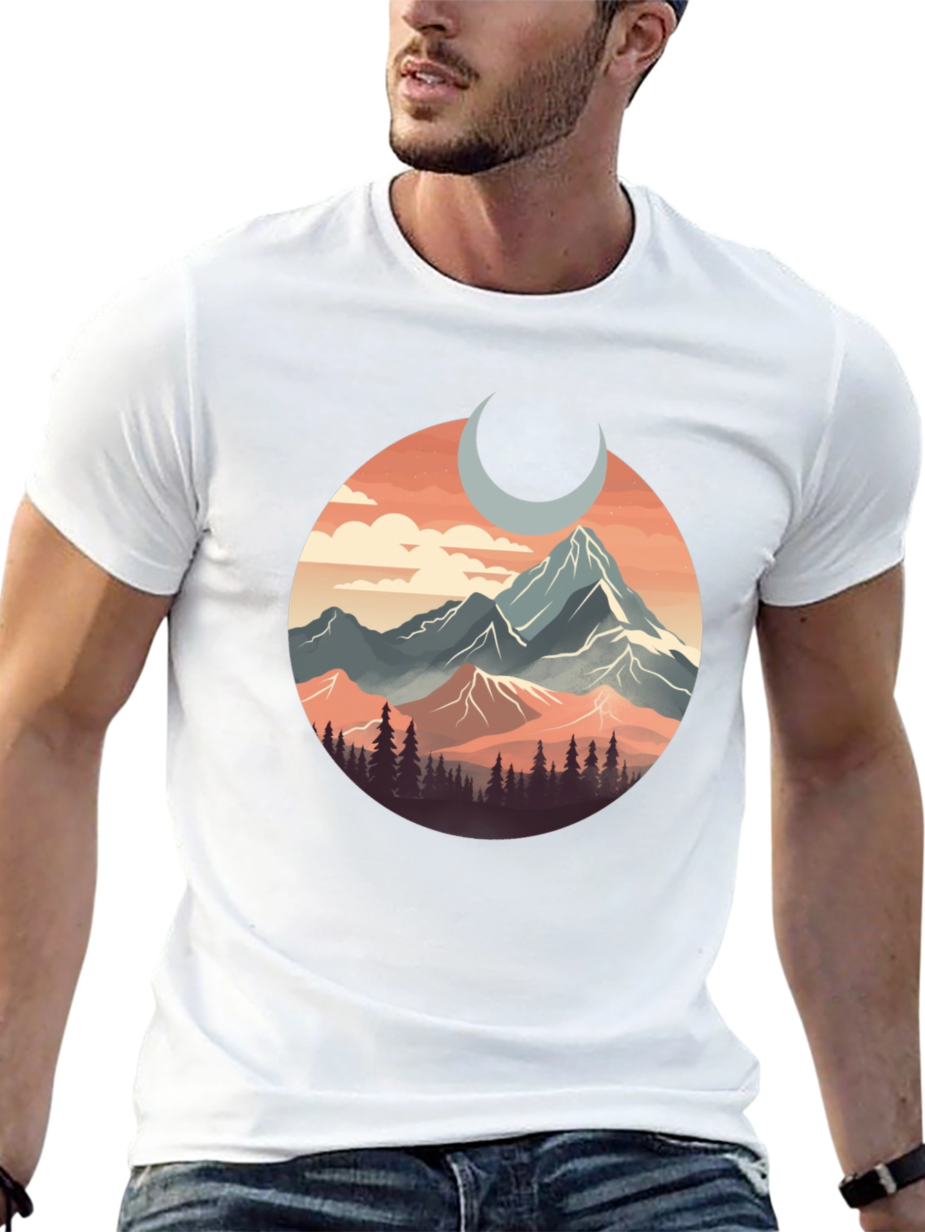 Mountain Moon Graphic Tee - Nature Inspired T-Shirt