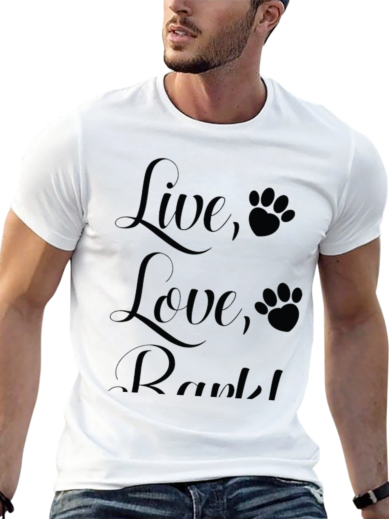 Live Love Rark! Black T-Shirt with Paw Prints
