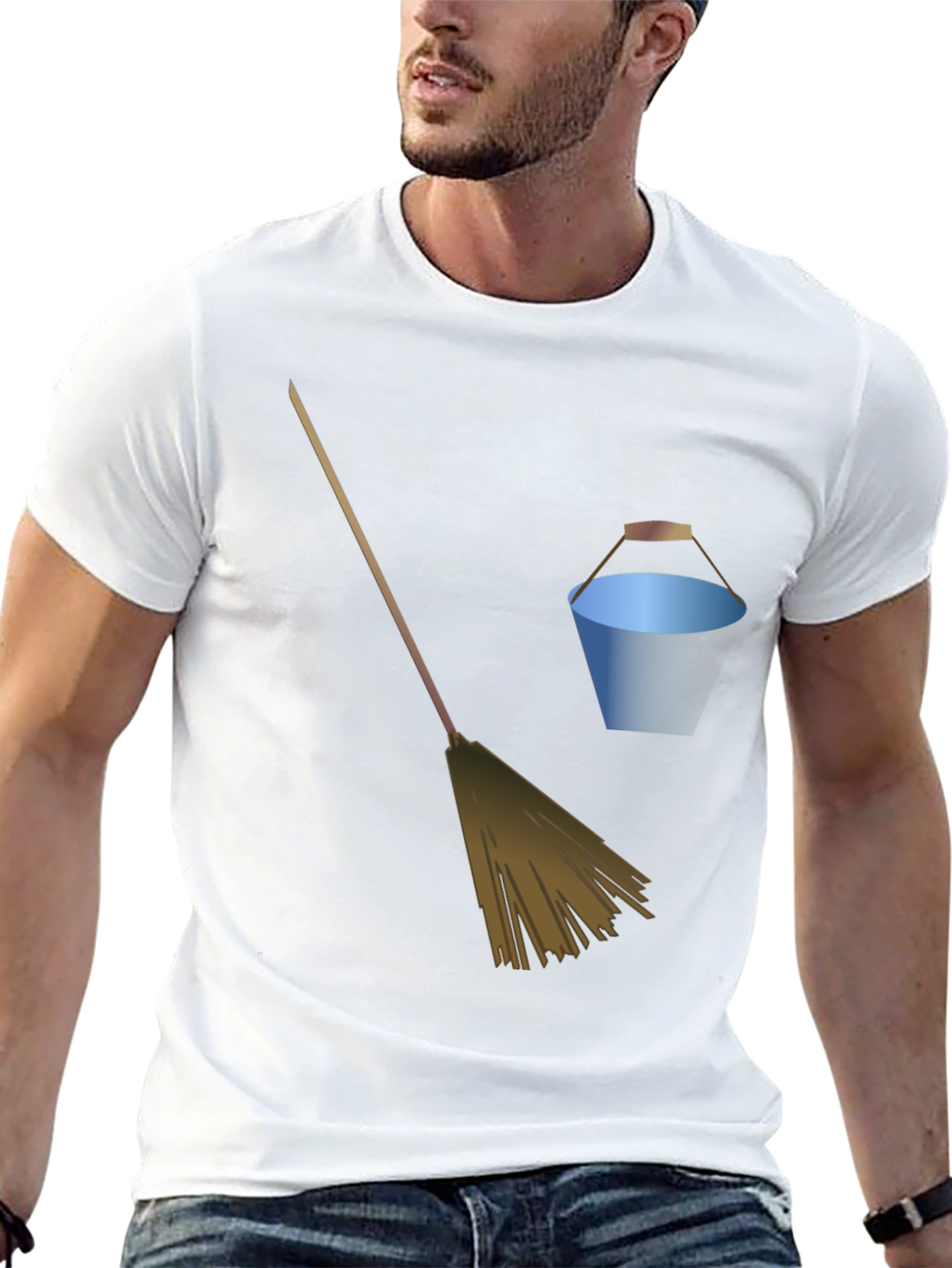 Broom and Bucket Graphic Tee - Black Cotton Blend