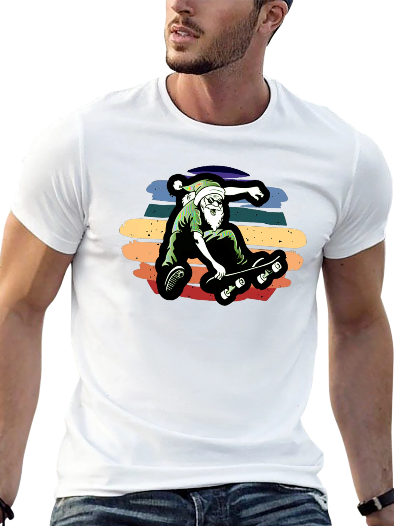 Skateboarding Santa Graphic Tee - Black
