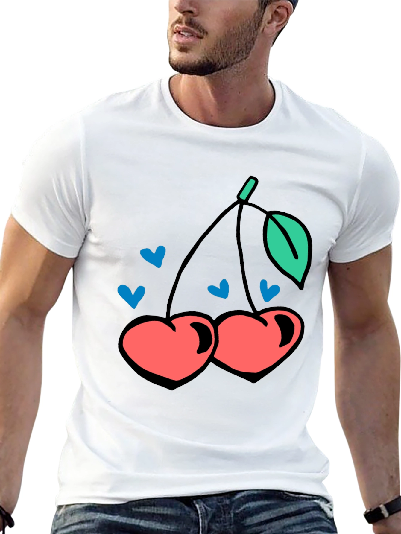 Cherry Hearts Graphic Black T-Shirt