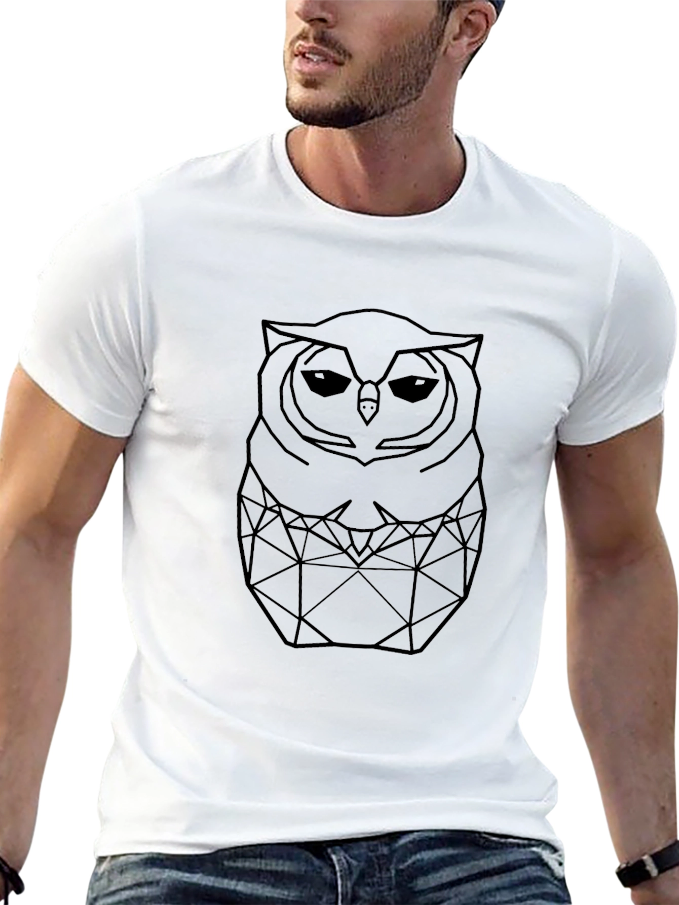 Geometric Owl Graphic T-Shirt - Mens Black Tee
