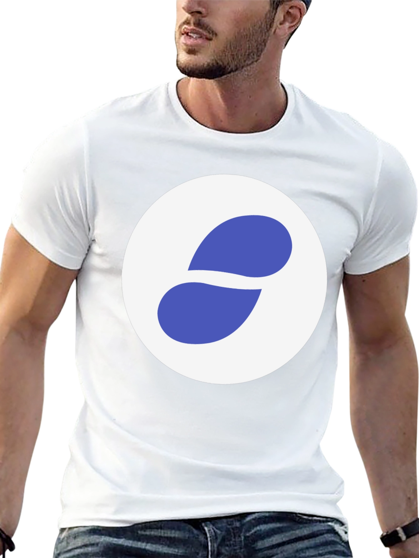 Stylish Black Tee with Abstract Blue and White Graphic