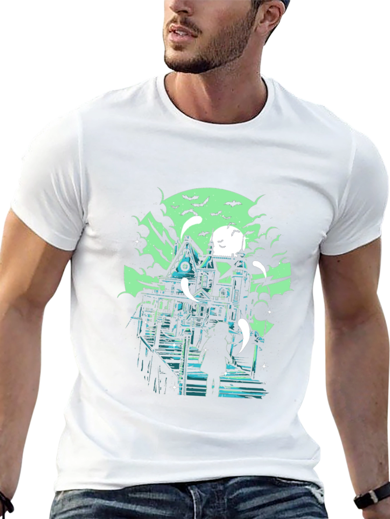 Haunted House Graphic Black T-Shirt