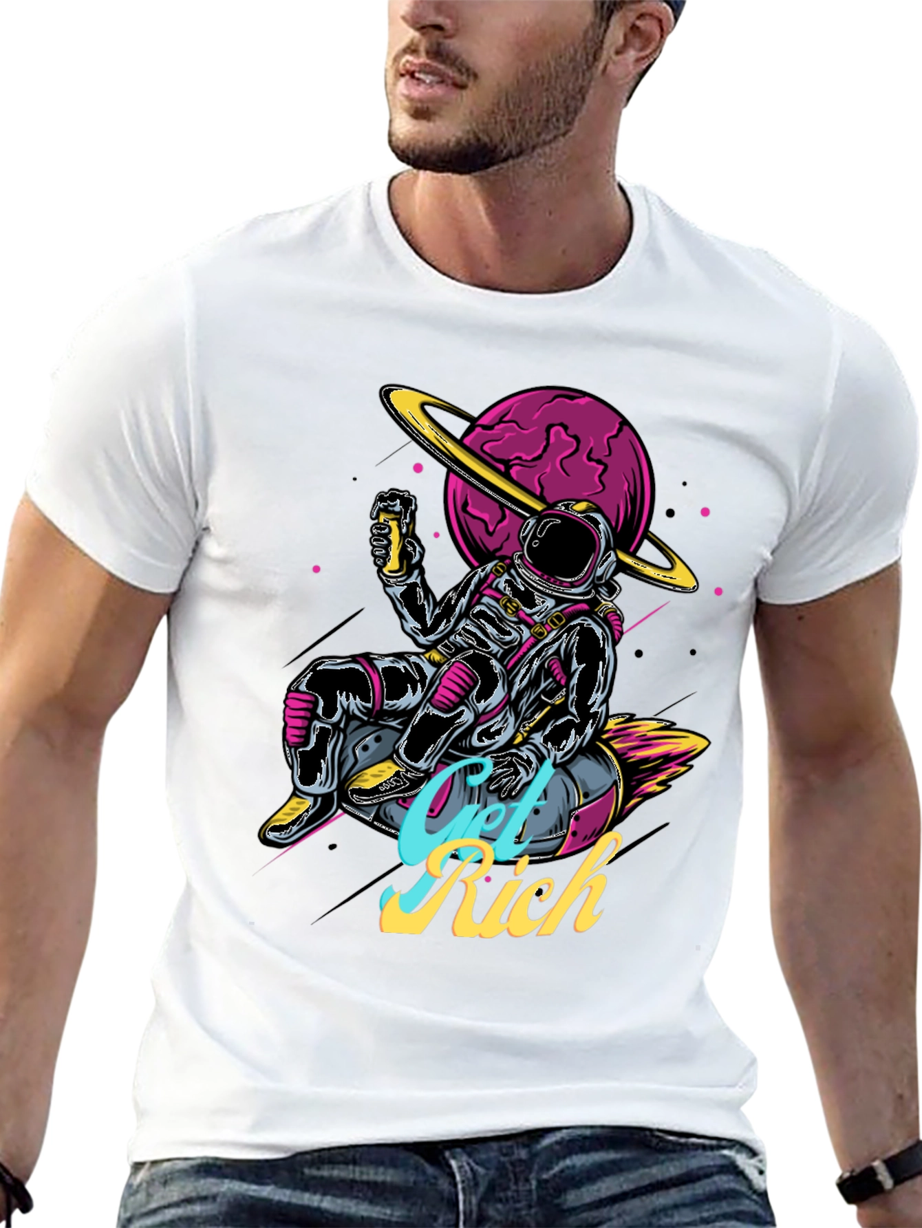 Astronaut Get Rich Graphic T-Shirt
