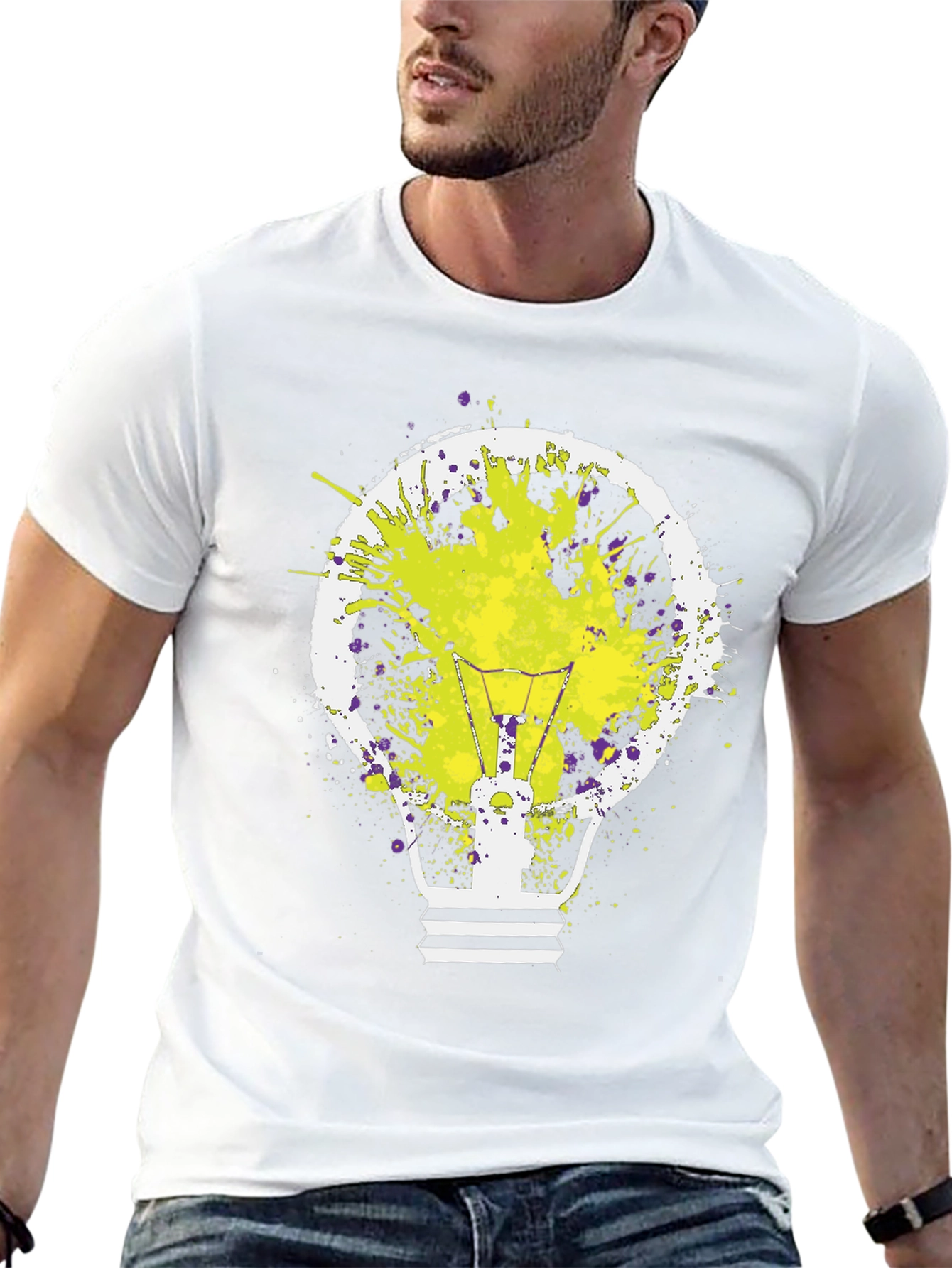 Idea Bulb Splatter Graphic Tee - Mens Black T-Shirt