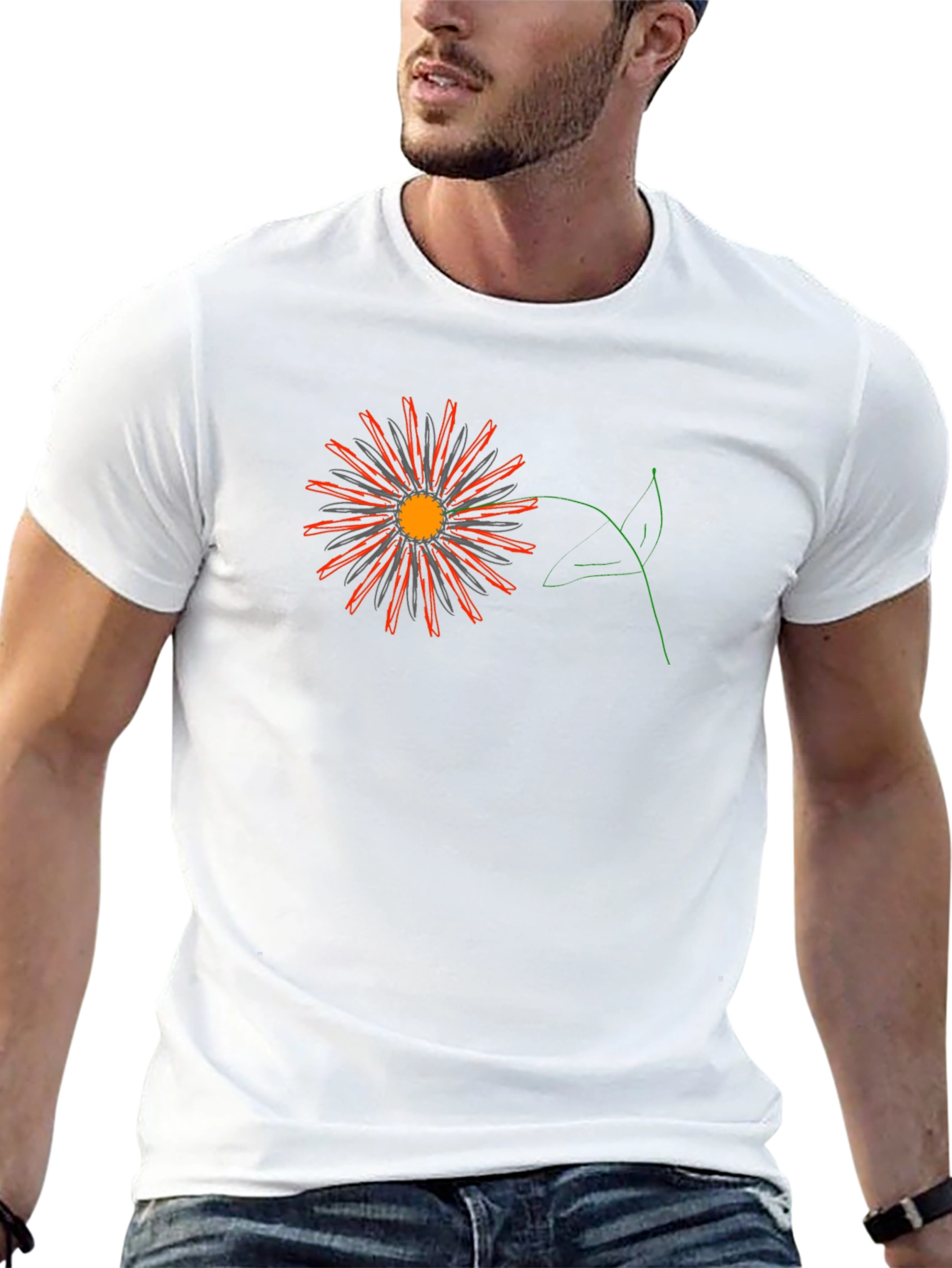 Black Tee with Graphic Flower Design