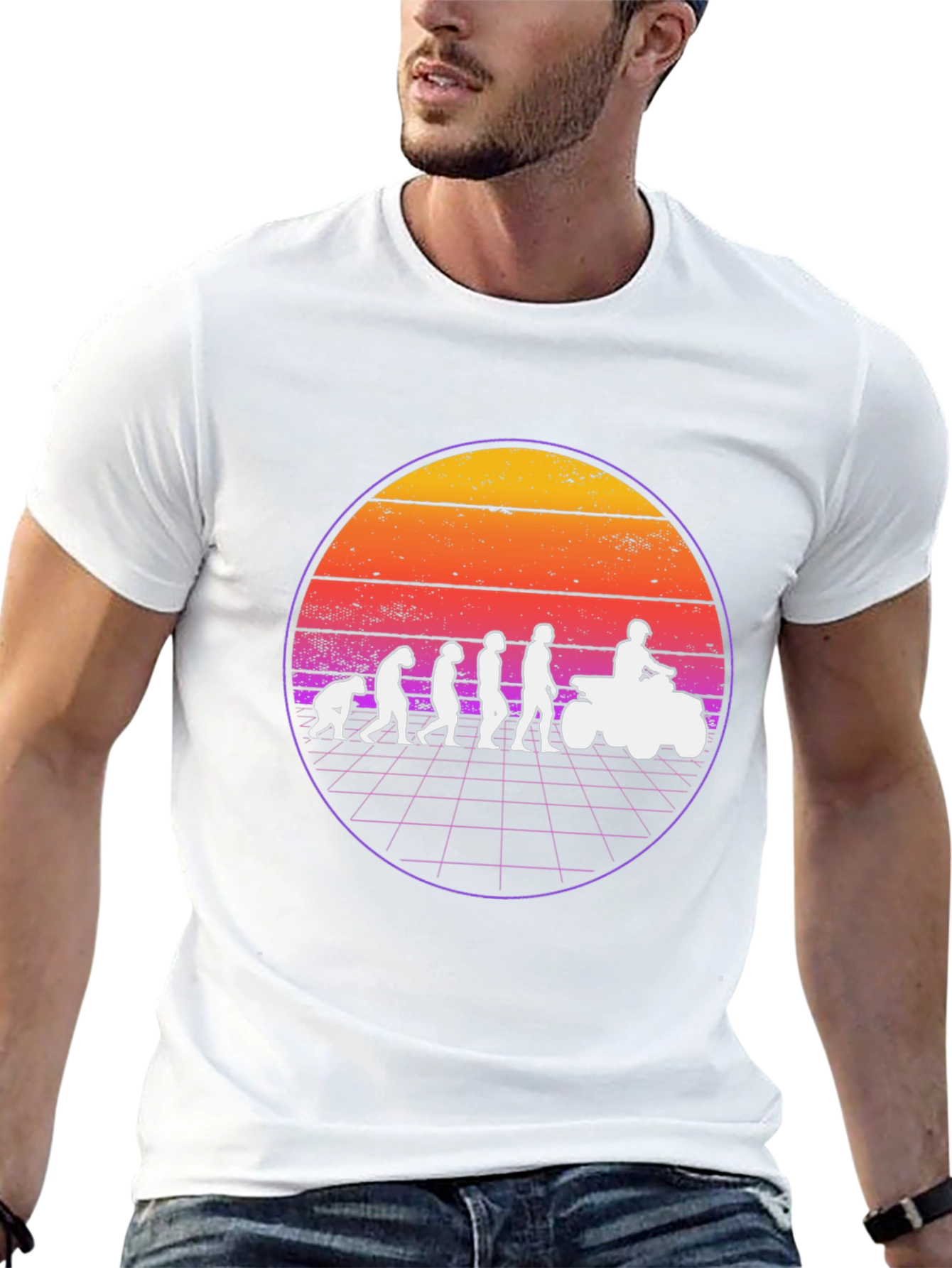 Evolution ATV Rider T-Shirt - Retro Sunset Design