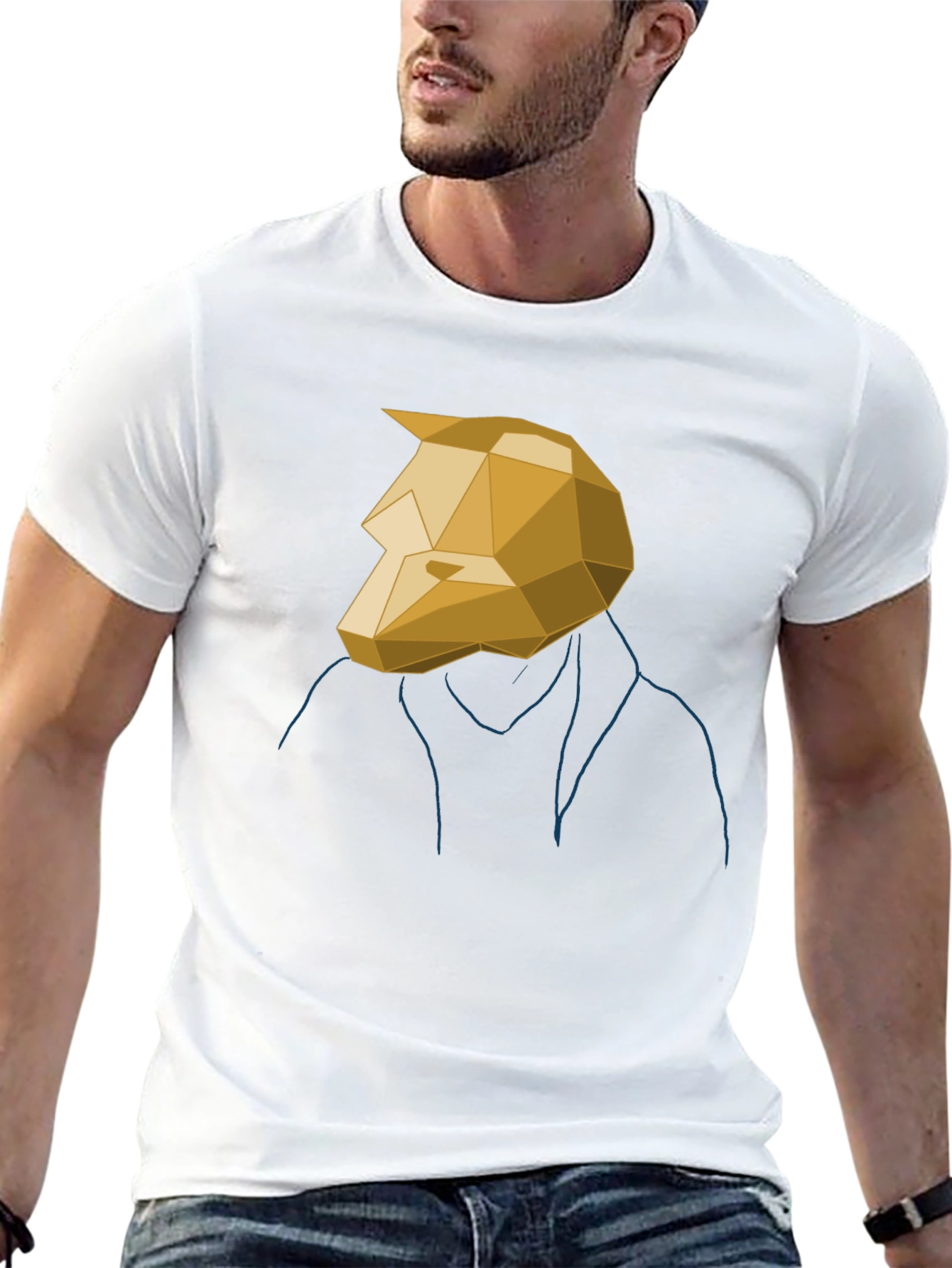 Geometric Wolf Head Graphic Tee - Mens Black T-Shirt