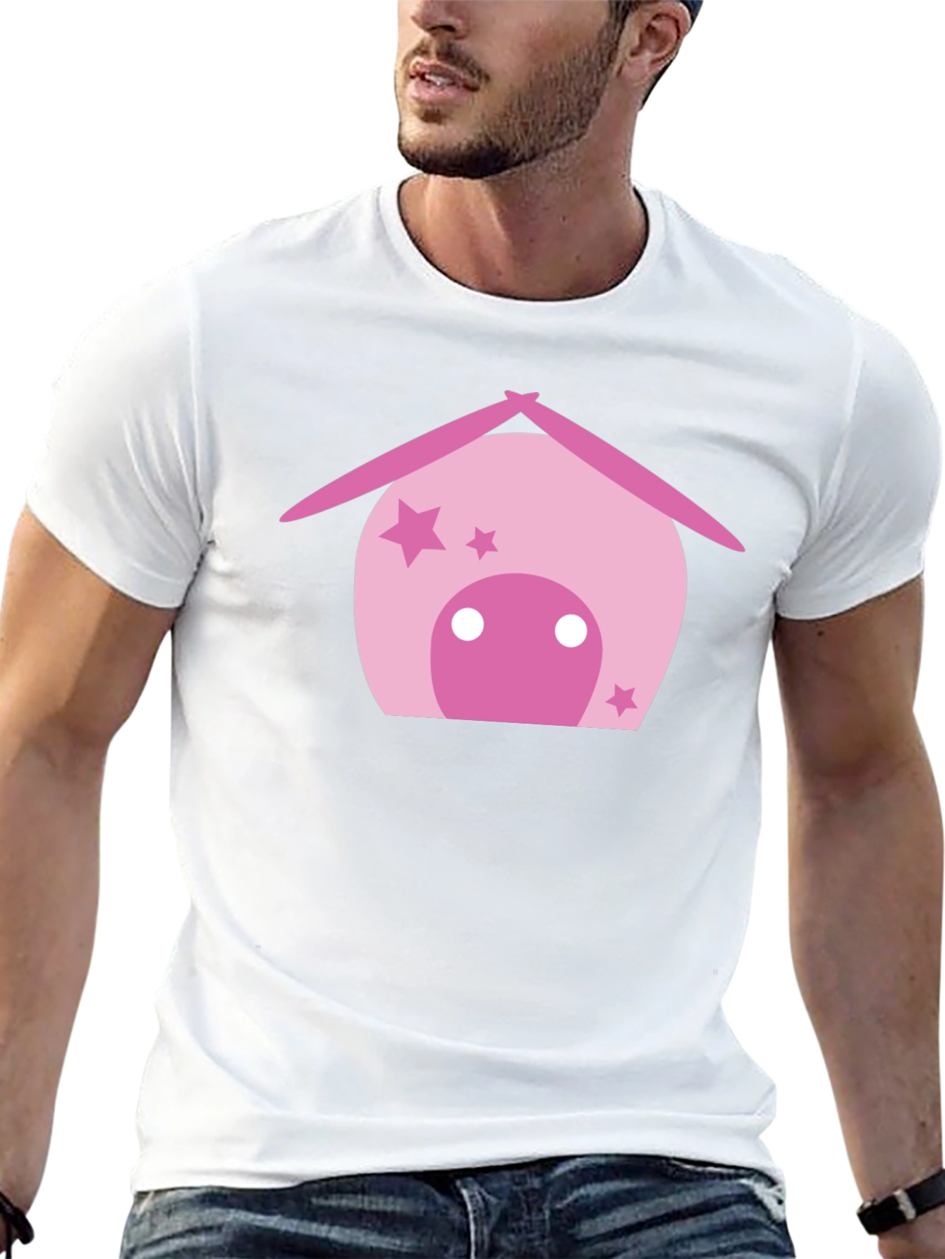 Cute Pink House Graphic Black T-Shirt