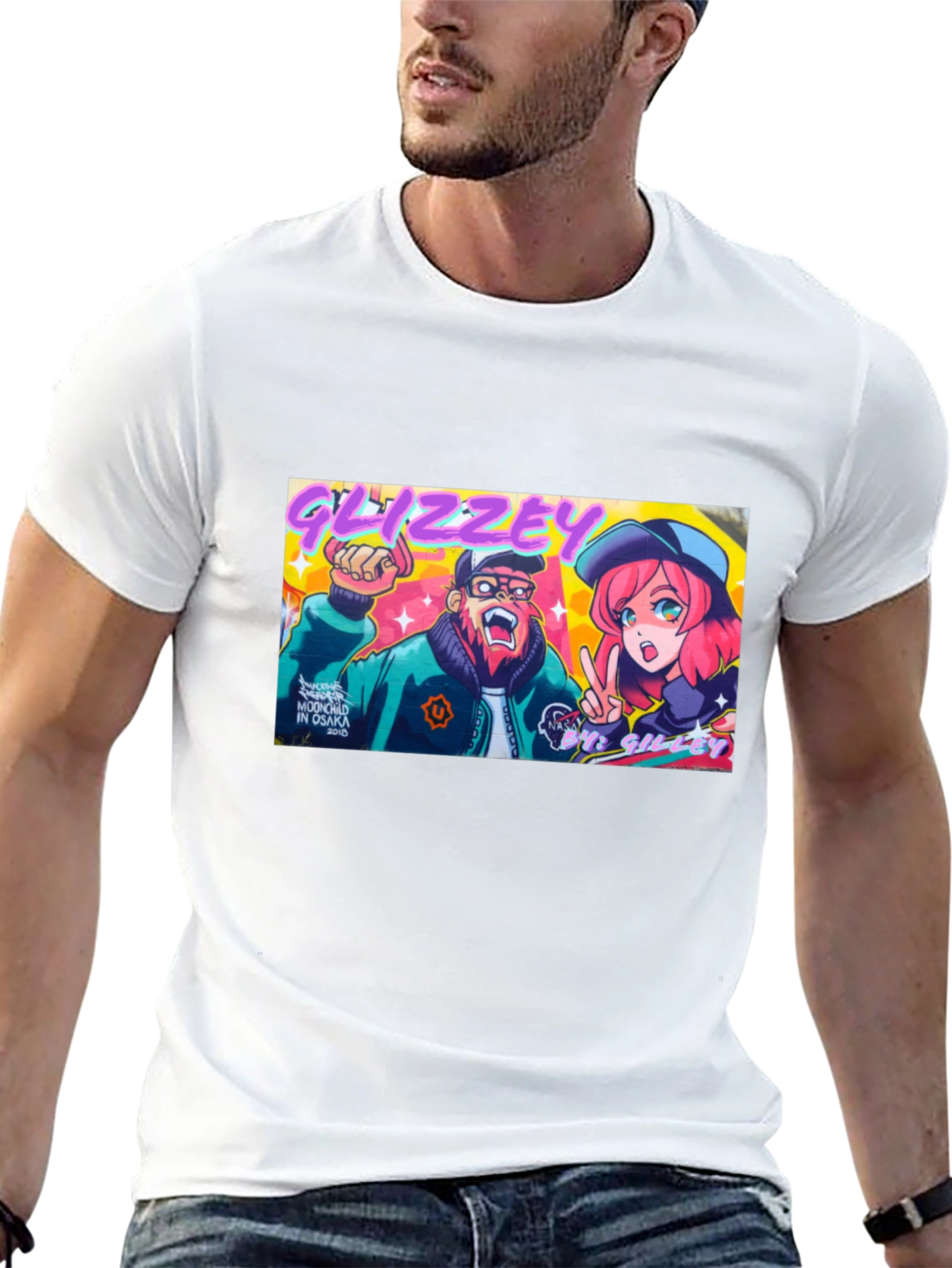 Glizzey Cartoon Graphic Print Black T-Shirt