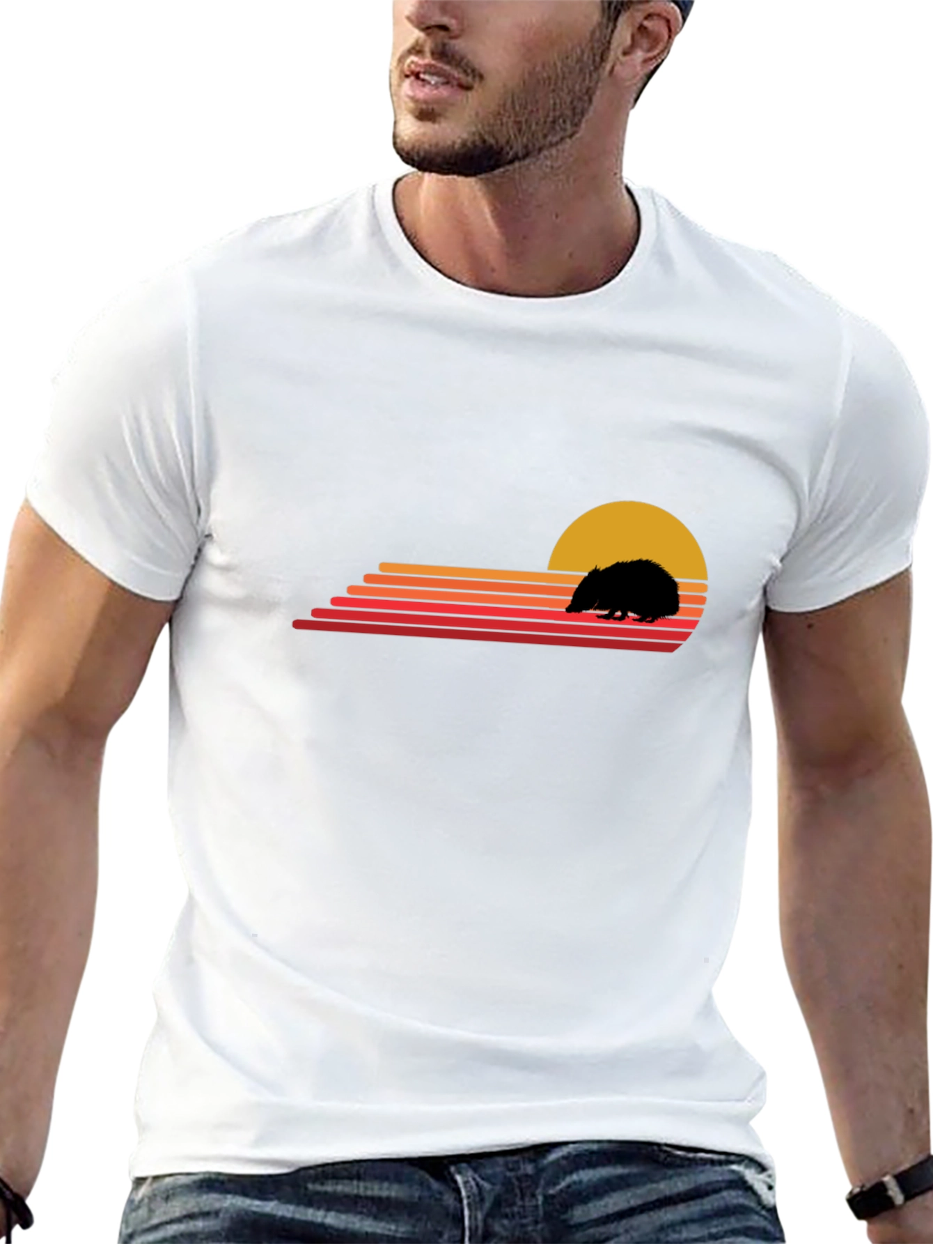 Retro Hedgehog Sunset Graphic T-Shirt