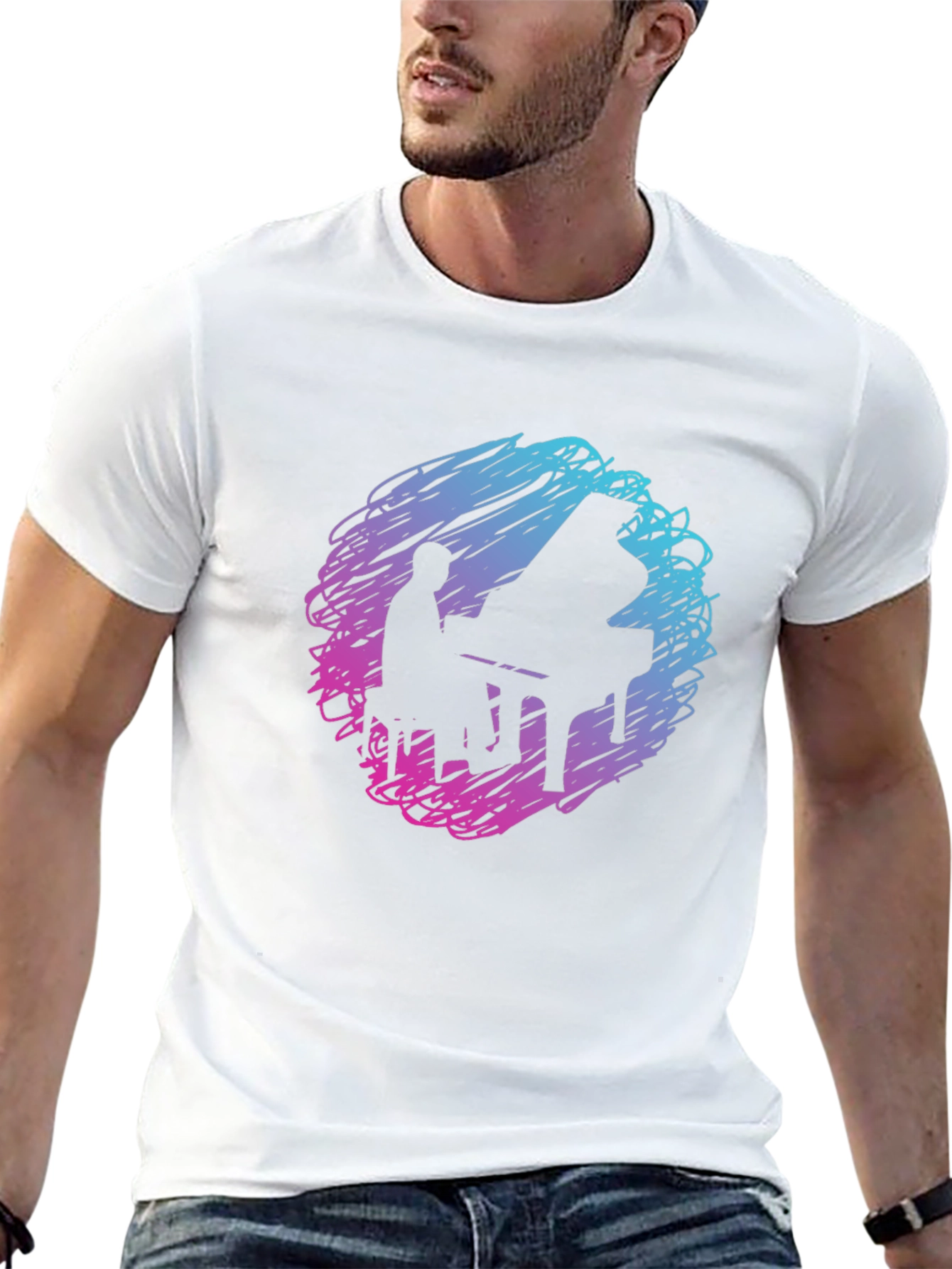 Piano Player Graphic Tee - Abstract Scribble Design