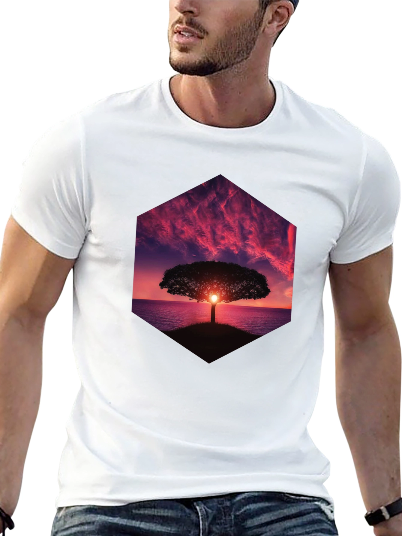 Sunset Tree Graphic Tee - Black Cotton Blend