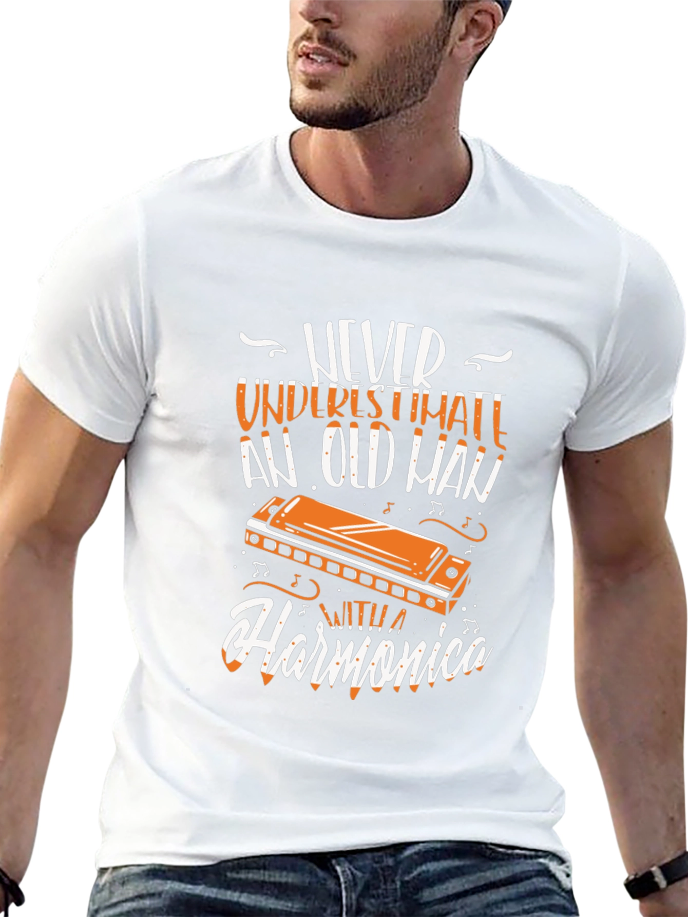 Never Underestimate Old Man with Harmonica T-Shirt