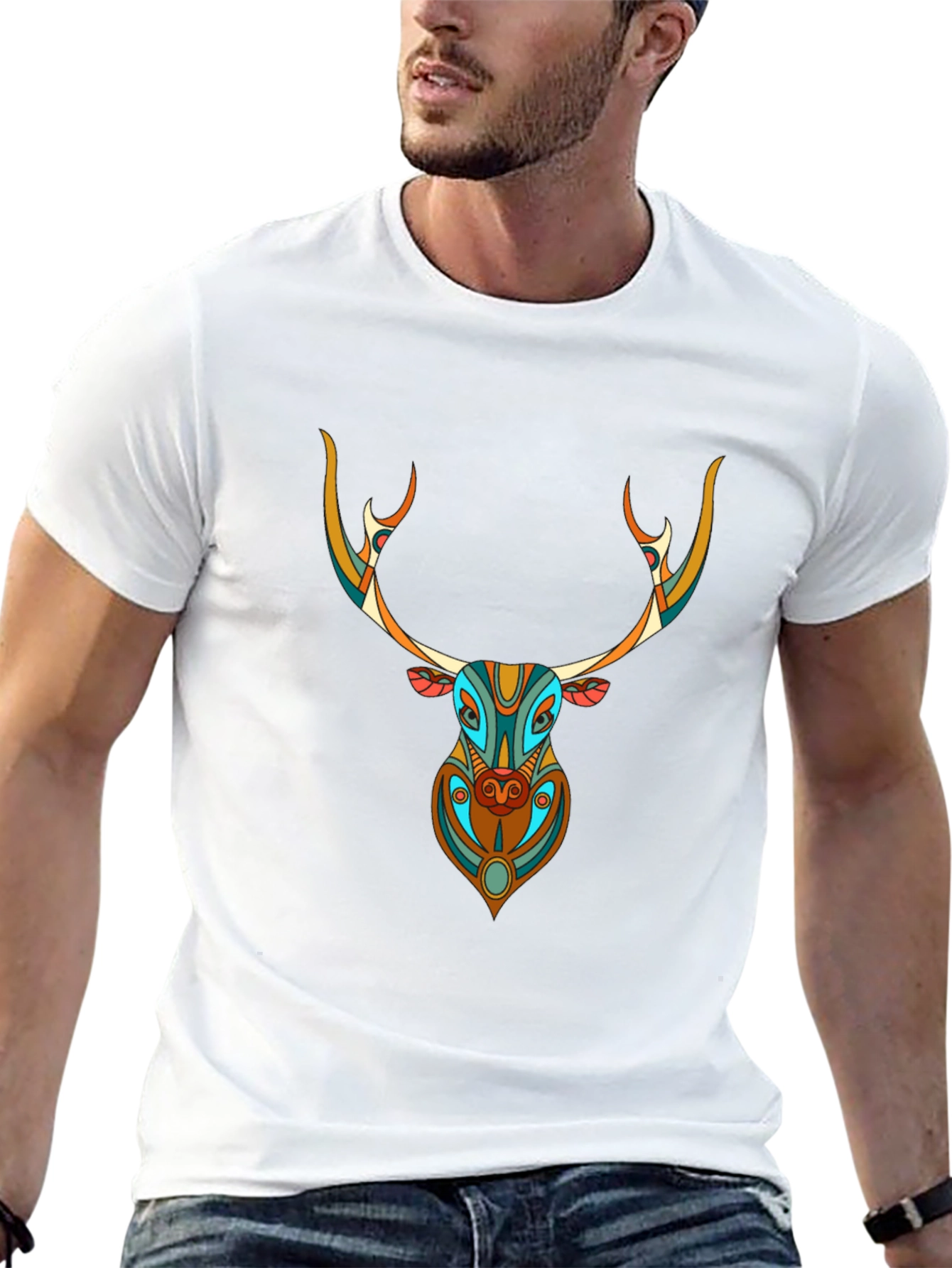 Geometric Deer Graphic Tee - Unique Style