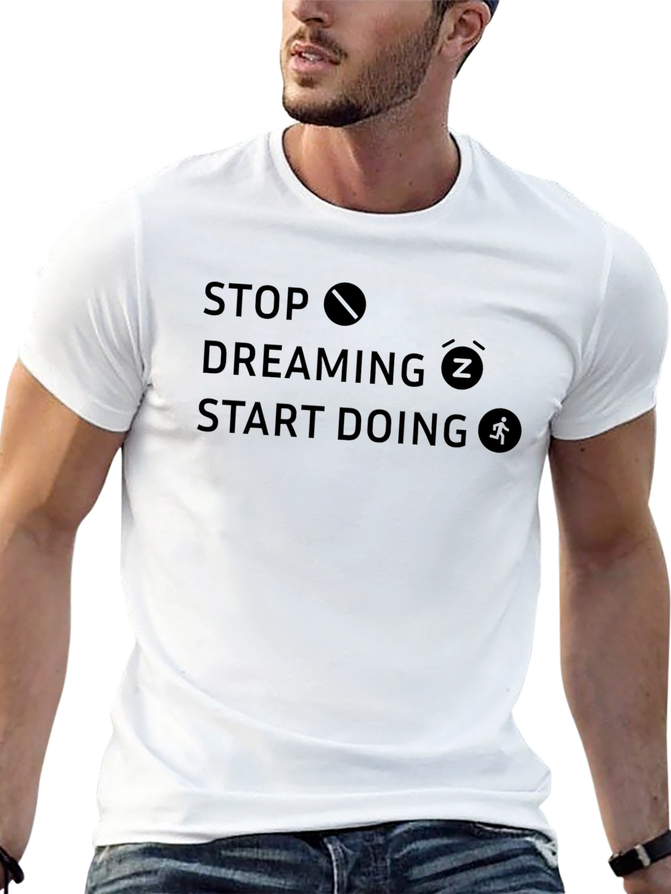 Motivational Stop Dreaming Start Doing Black T-Shirt