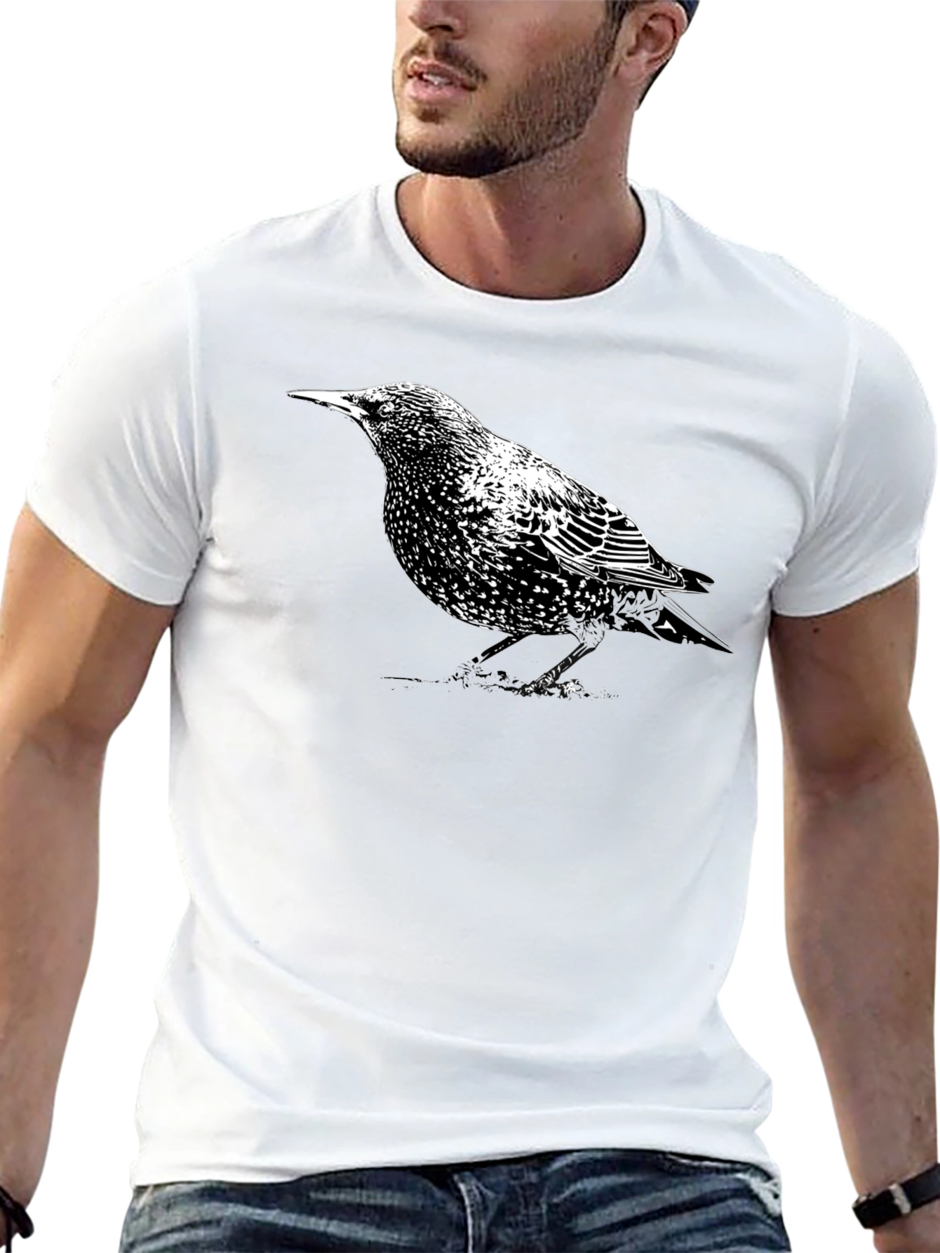 Starling Bird Graphic Tee - Stylish Mens Black T-Shirt