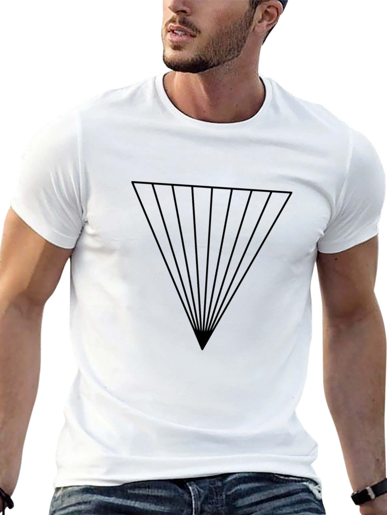 Modern Geometric Triangle Graphic Tee - Black