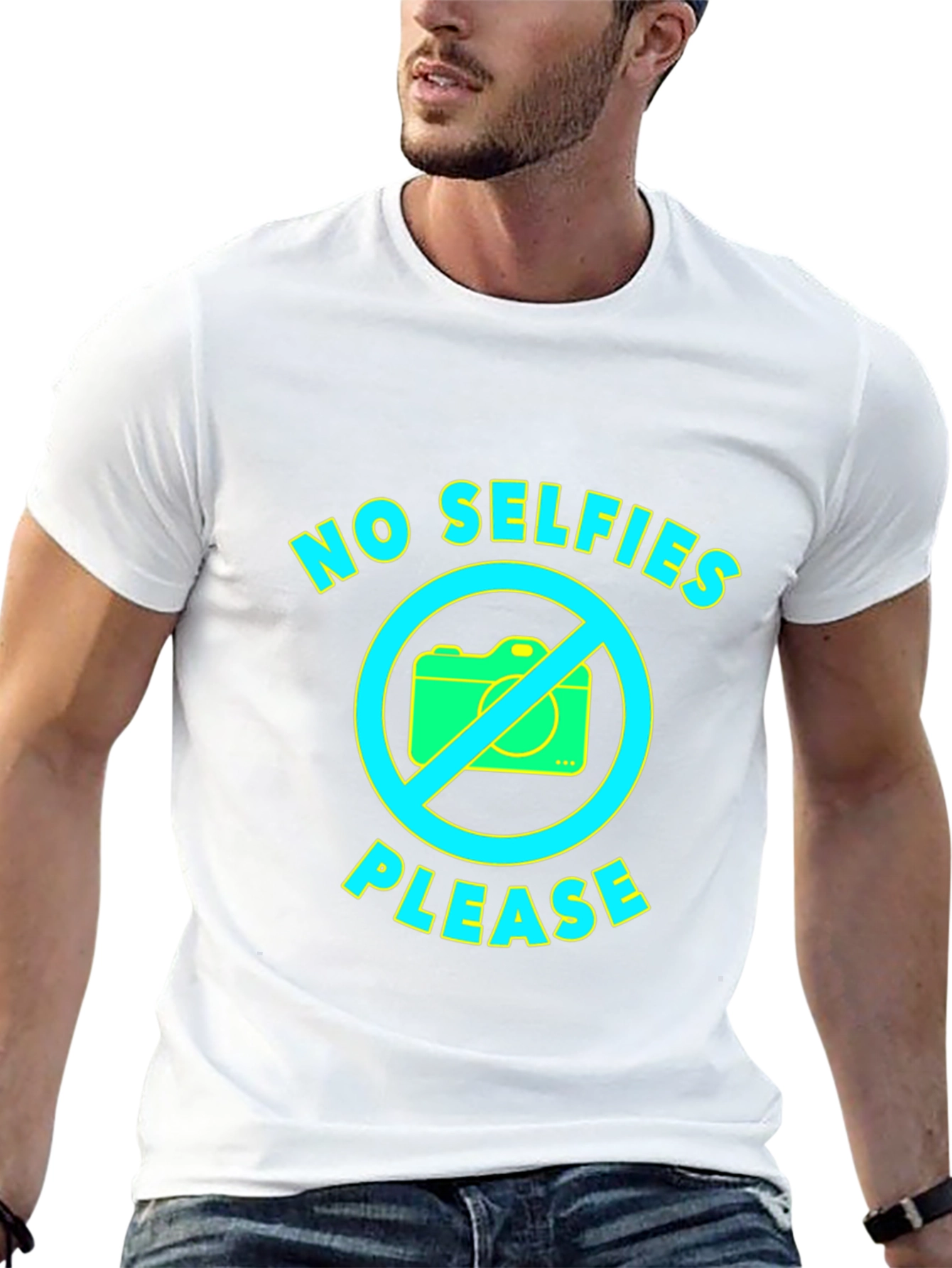 No Selfies Please Graphic Tee - Fun Novelty T-Shirt