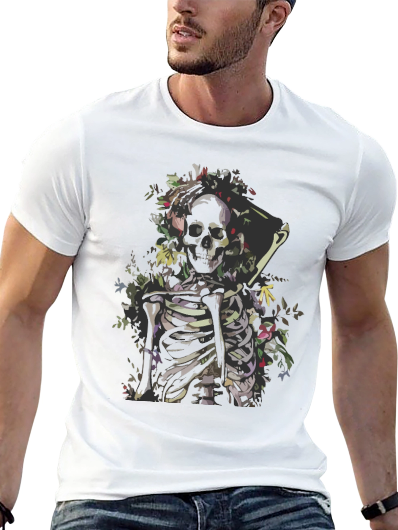 Floral Skeleton Graphic Tee - Dark & Edgy