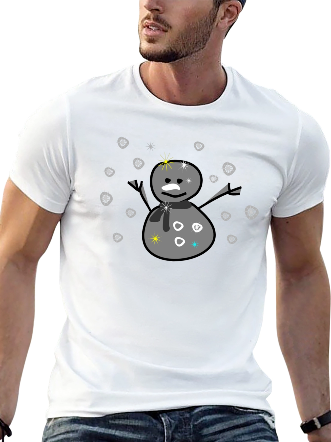 Snowman Graphic Tee - Black Cotton Blend T-Shirt