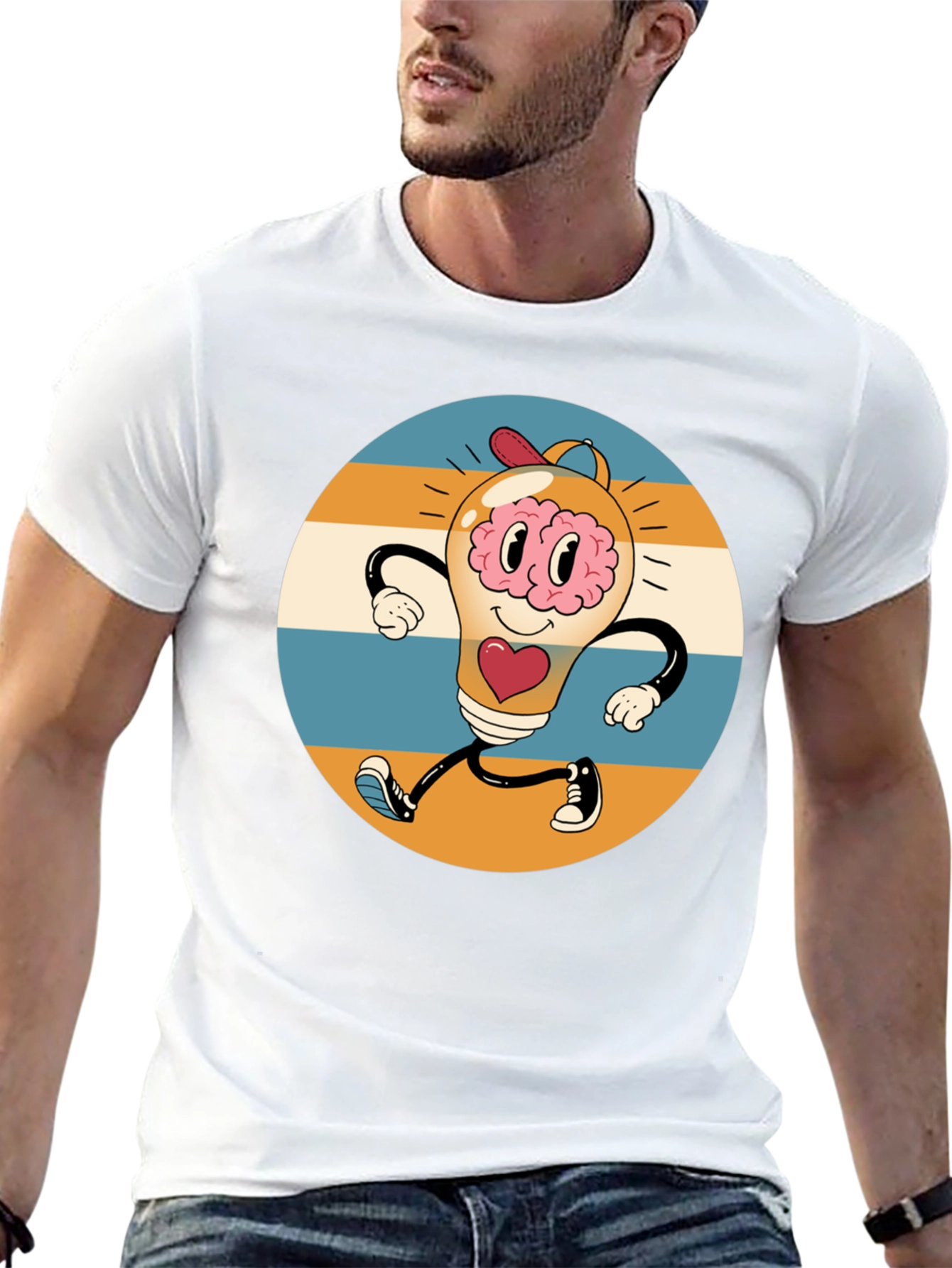 Retro Brain Power T-Shirt - Graphic Print Tee
