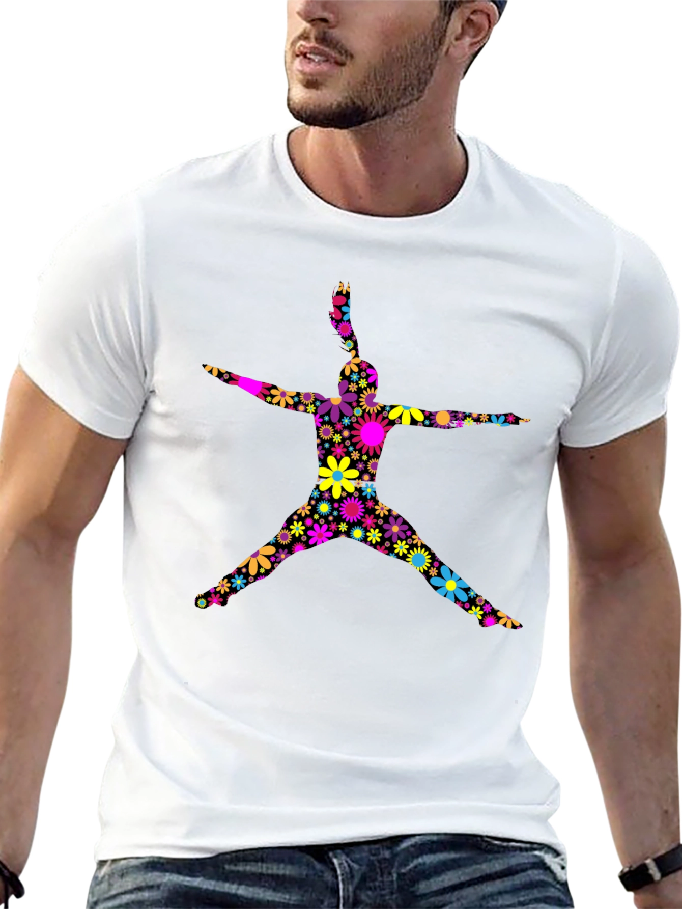 Floral Silhouette Graphic T-Shirt - Black Cotton Blend