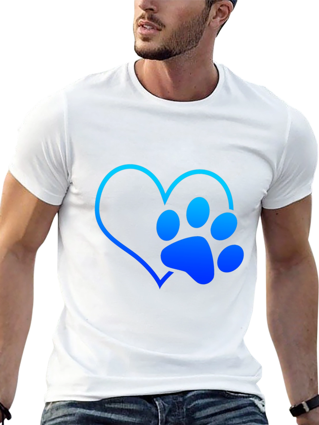 Dog Lover Heart Paw Print Graphic Tee - Black